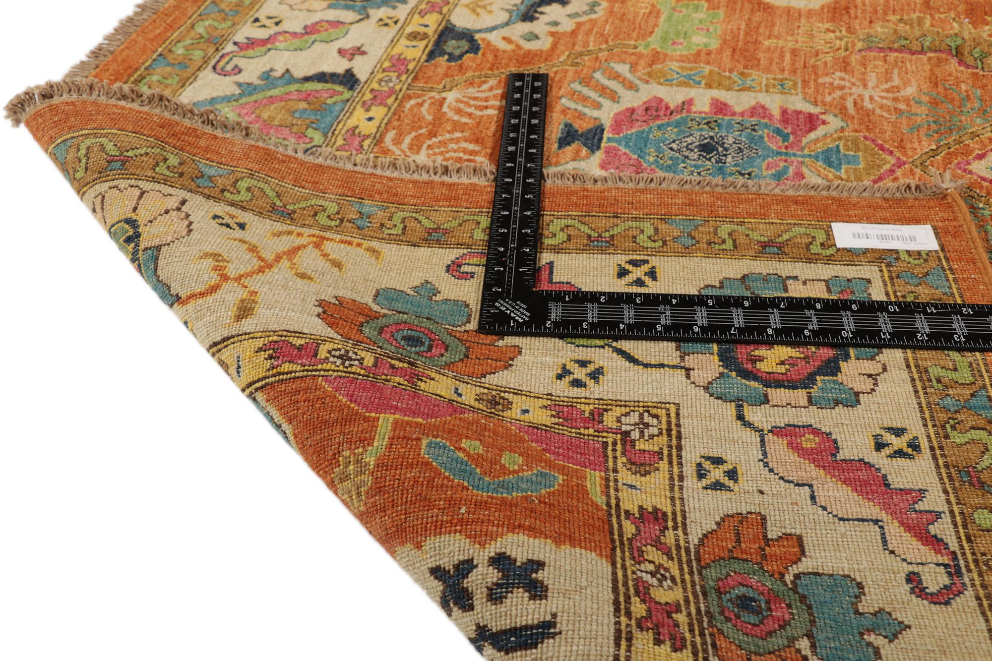 Hand-Knotted New Contemporary Orange Oushak Rug For Sale
