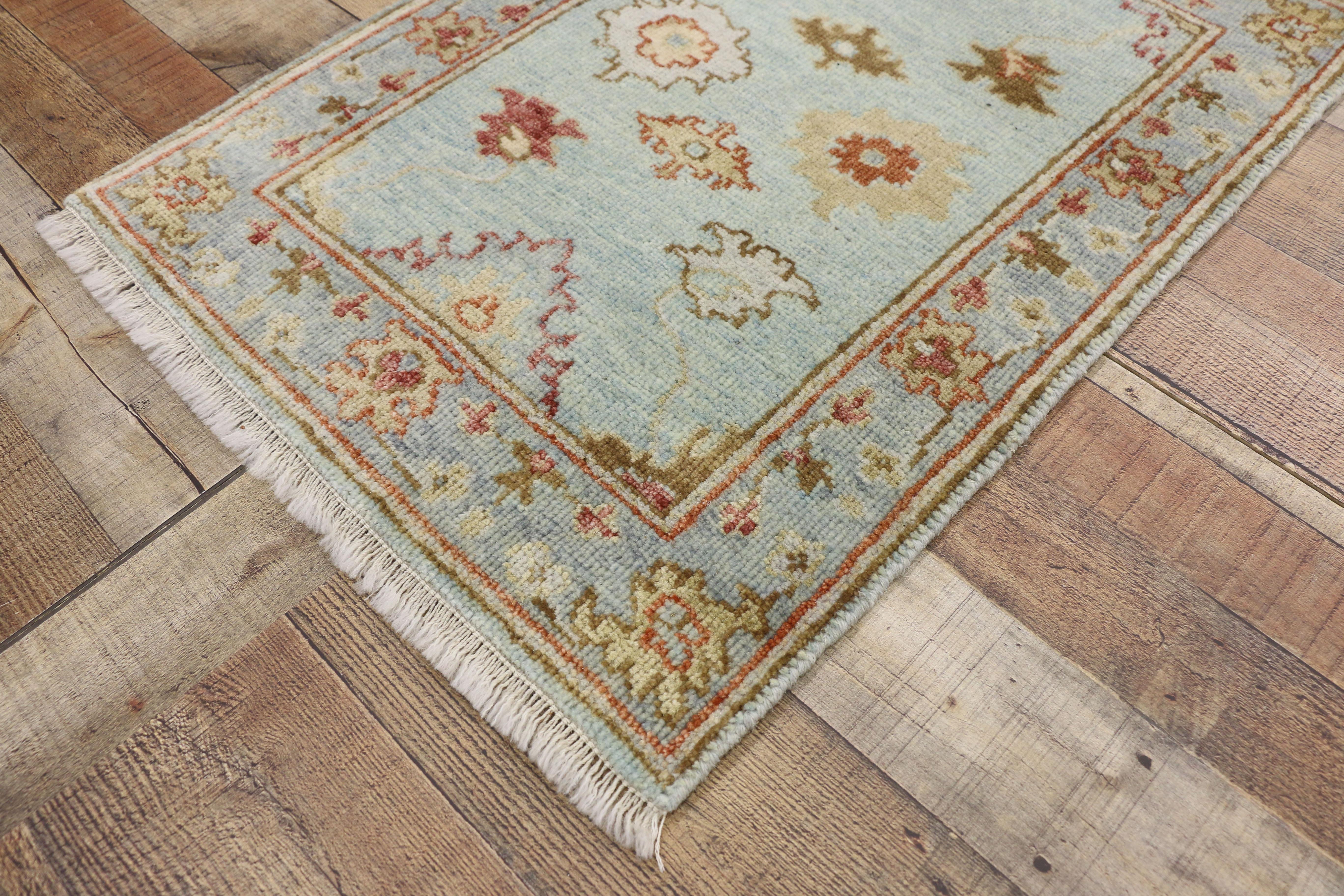 Hand-Knotted Contemporary Oushak Indian Rug with Eclectic Coastal Boho Style For Sale