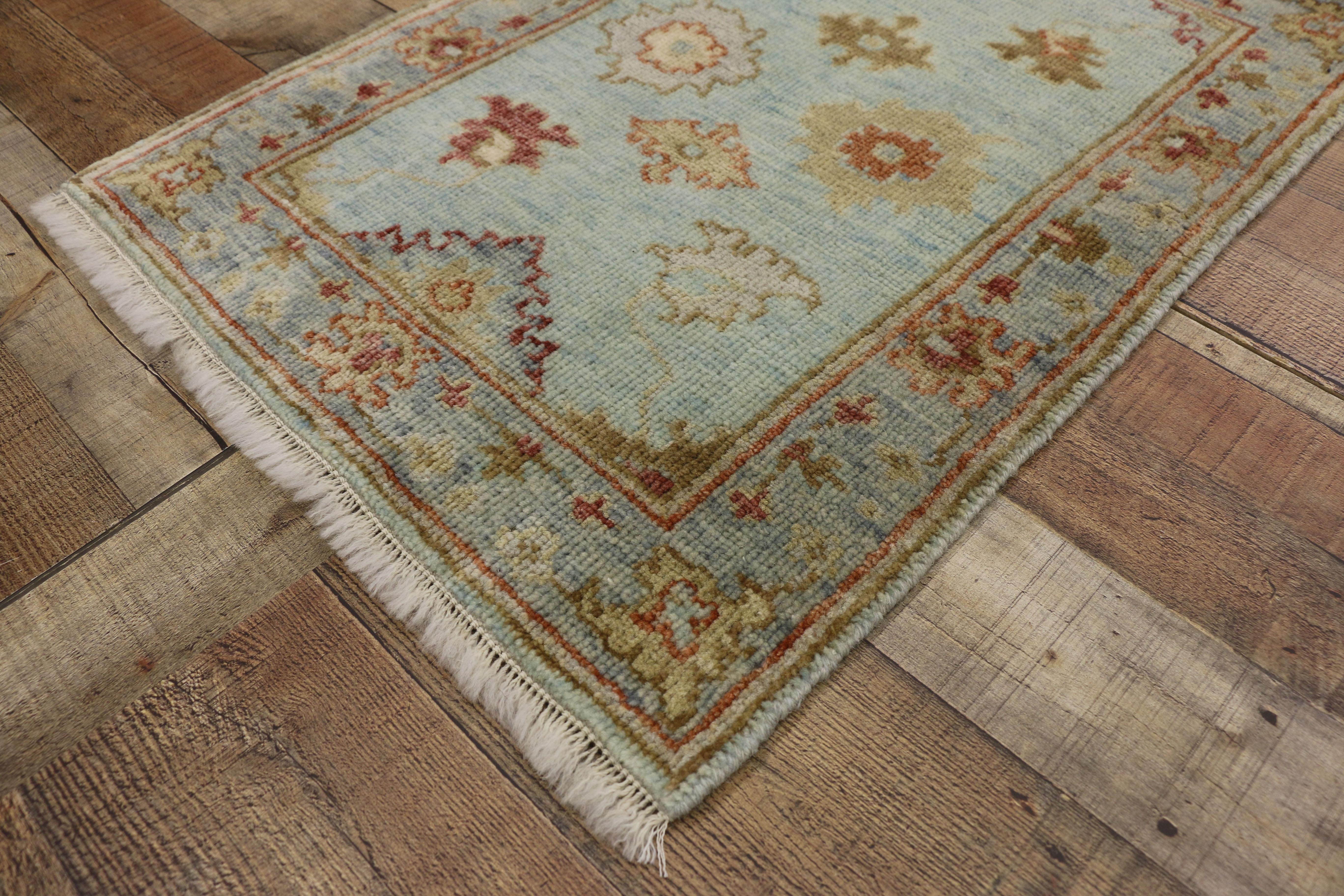 Wool New Contemporary Oushak Indian Rug with Eclectic Coastal Boho Style For Sale