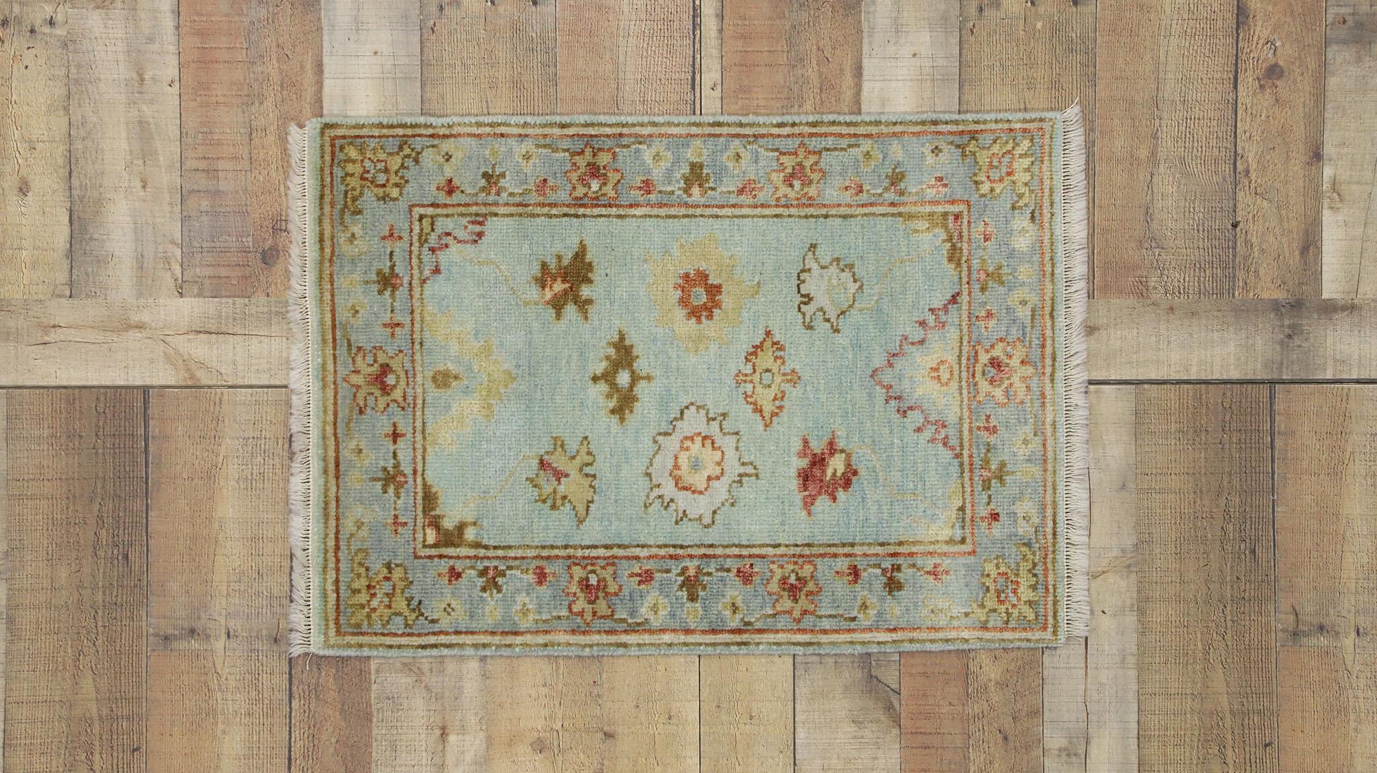 Contemporary Oushak Indian Rug with Eclectic Coastal Boho Style In New Condition For Sale In Dallas, TX