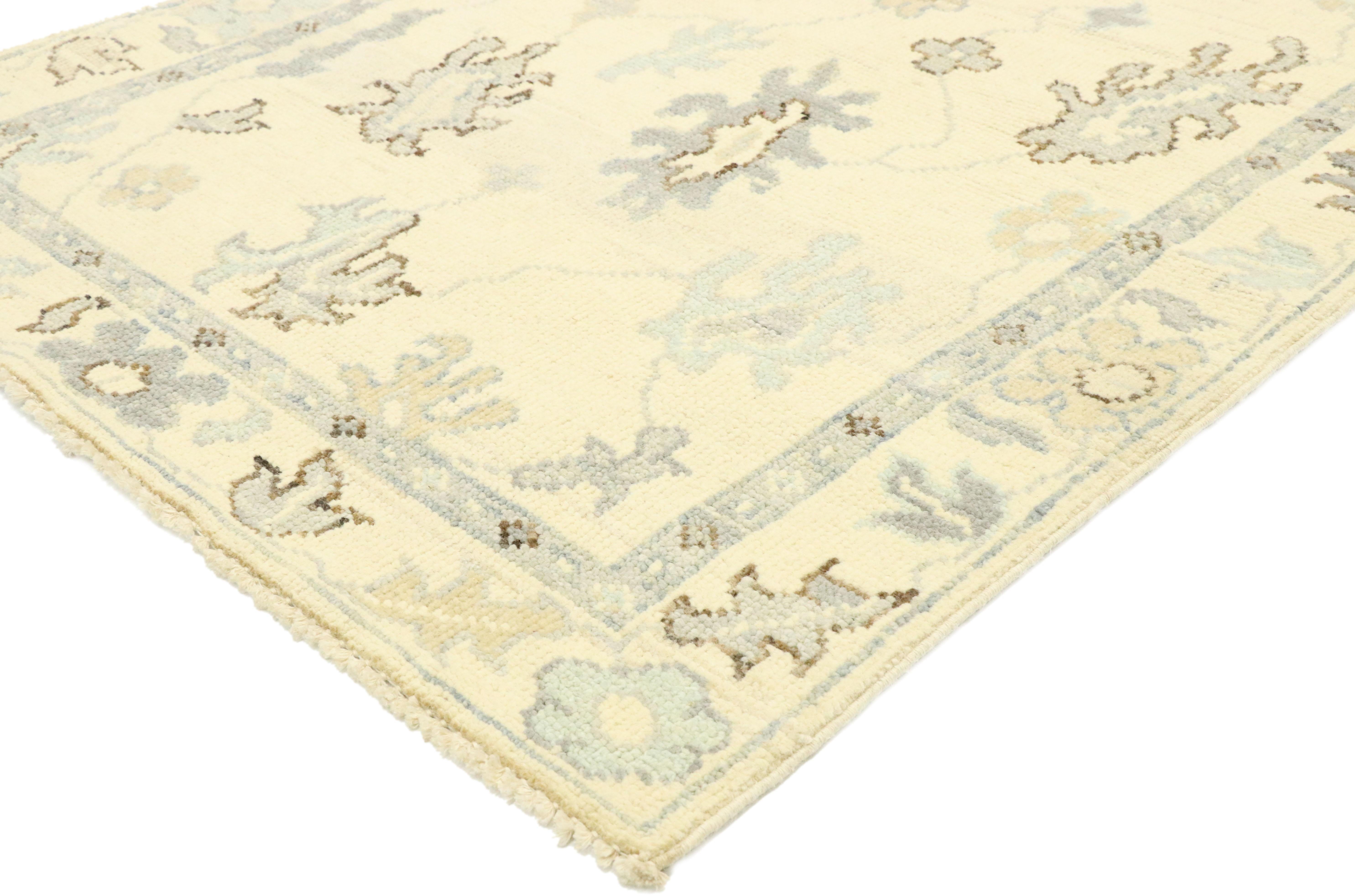 80592 New Contemporary Oushak Accent rug with Modern Transitional style. Blending elements from the modern world with light and airy colors, this hand knotted wool contemporary Oushak style rug accent will boost the coziness factor in nearly any