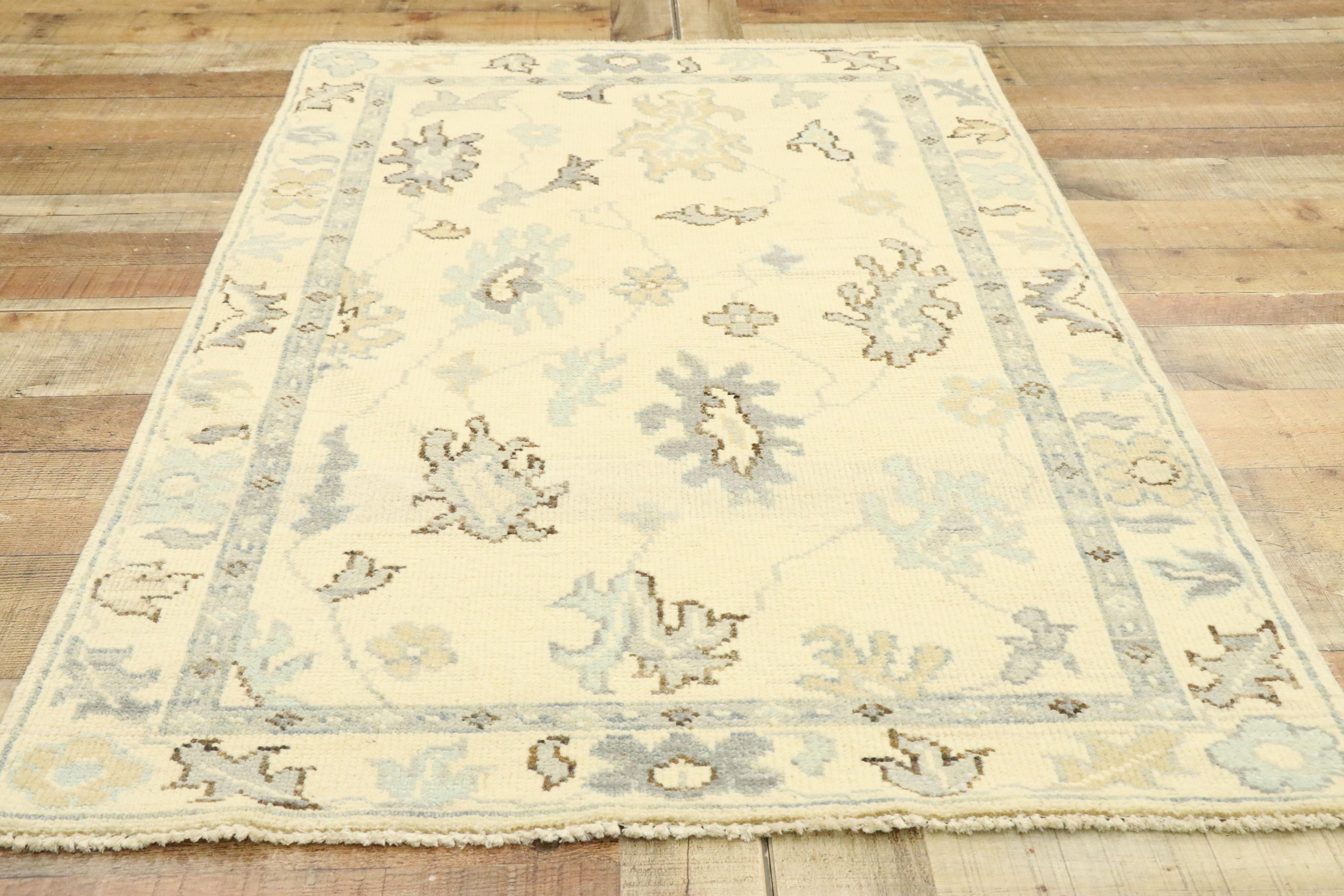 Wool New Contemporary Oushak Accent Rug with Modern Transitional Style For Sale