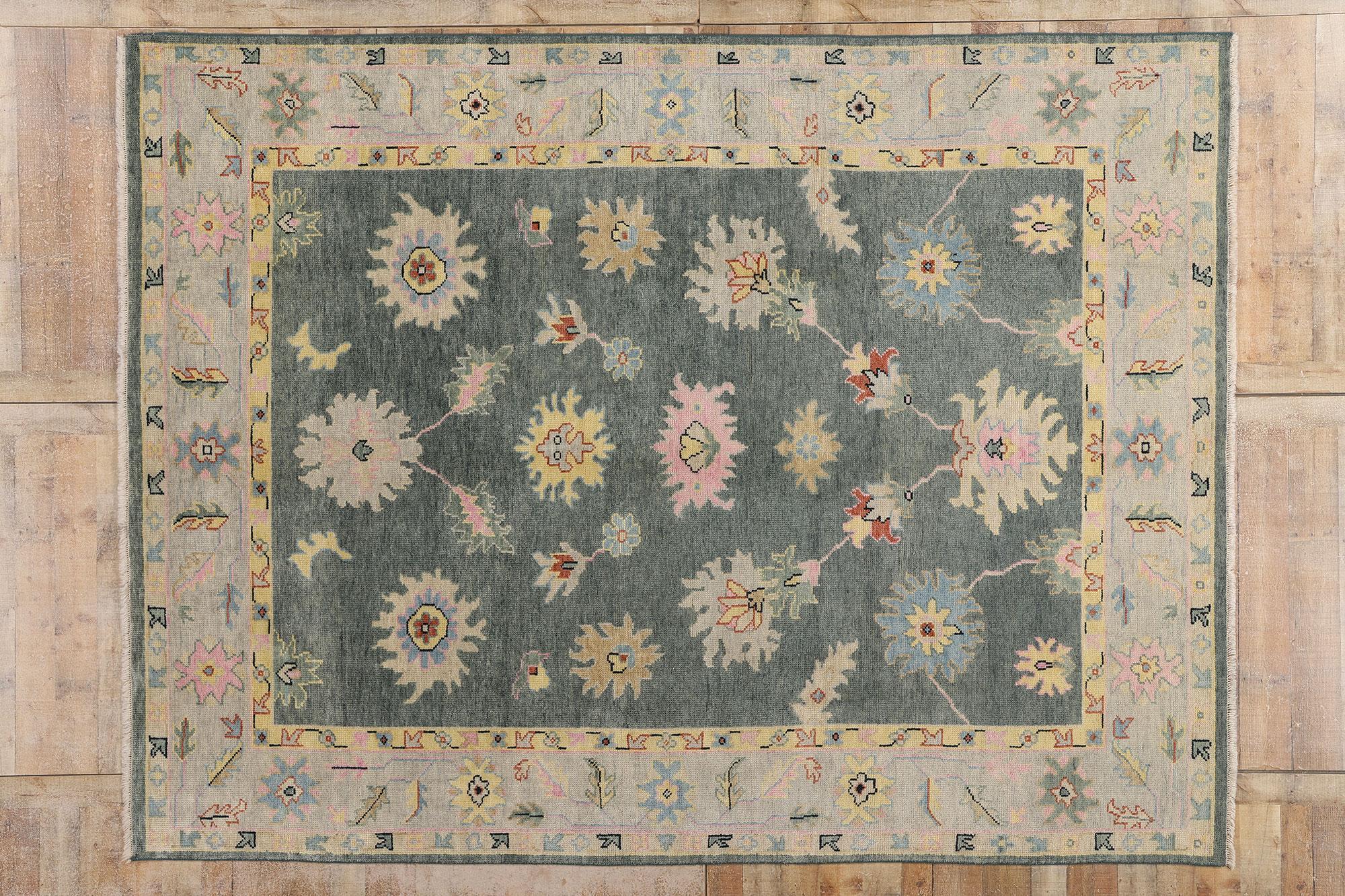 New Modern Colorful Oushak Rug with Contemporary Style For Sale 8