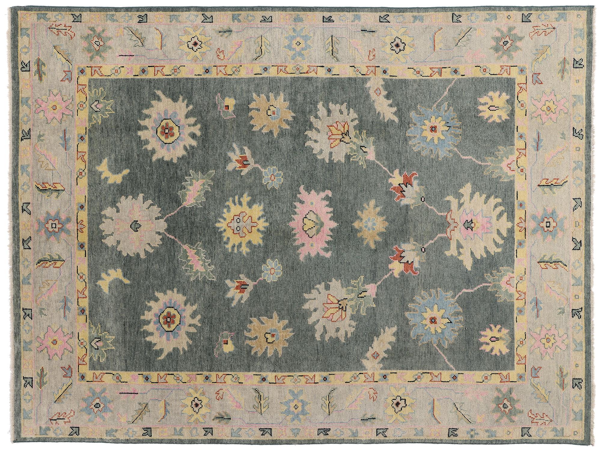 New Modern Colorful Oushak Rug with Contemporary Style For Sale 9
