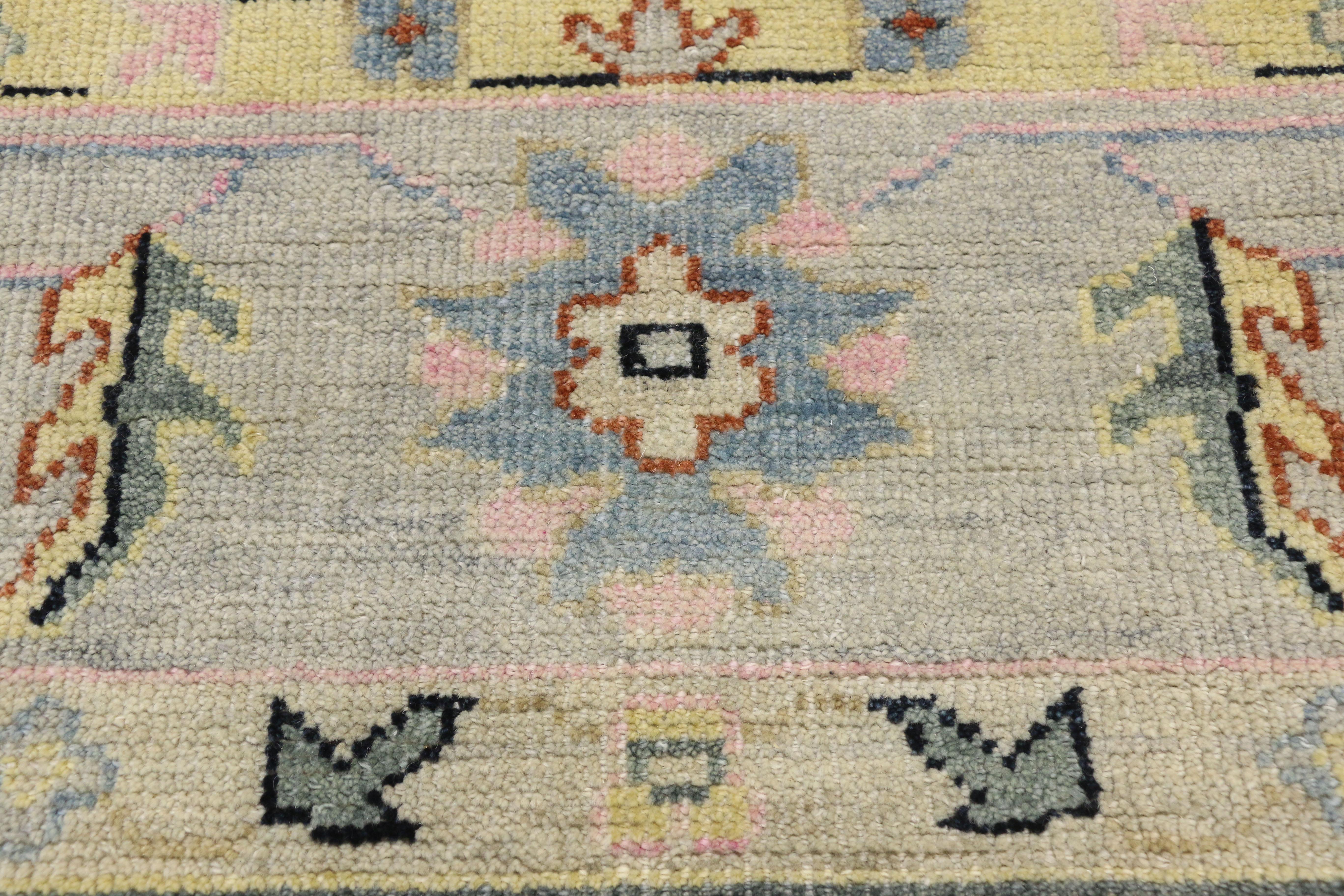 Hand-Knotted New Contemporary Oushak Area Rug with Modern Glam Style and Pastel Colors For Sale