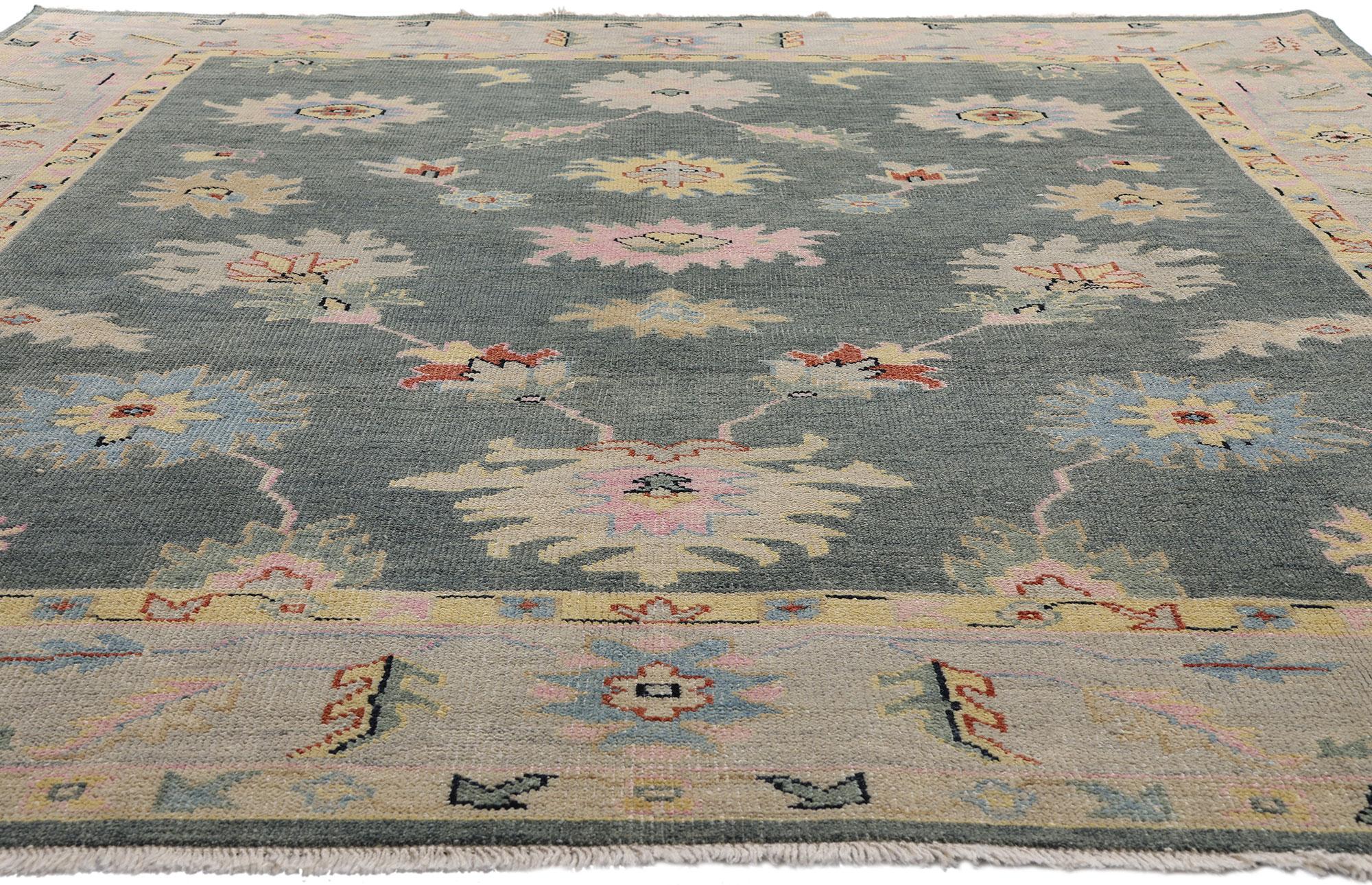 Hand-Knotted New Modern Colorful Oushak Rug with Contemporary Style For Sale