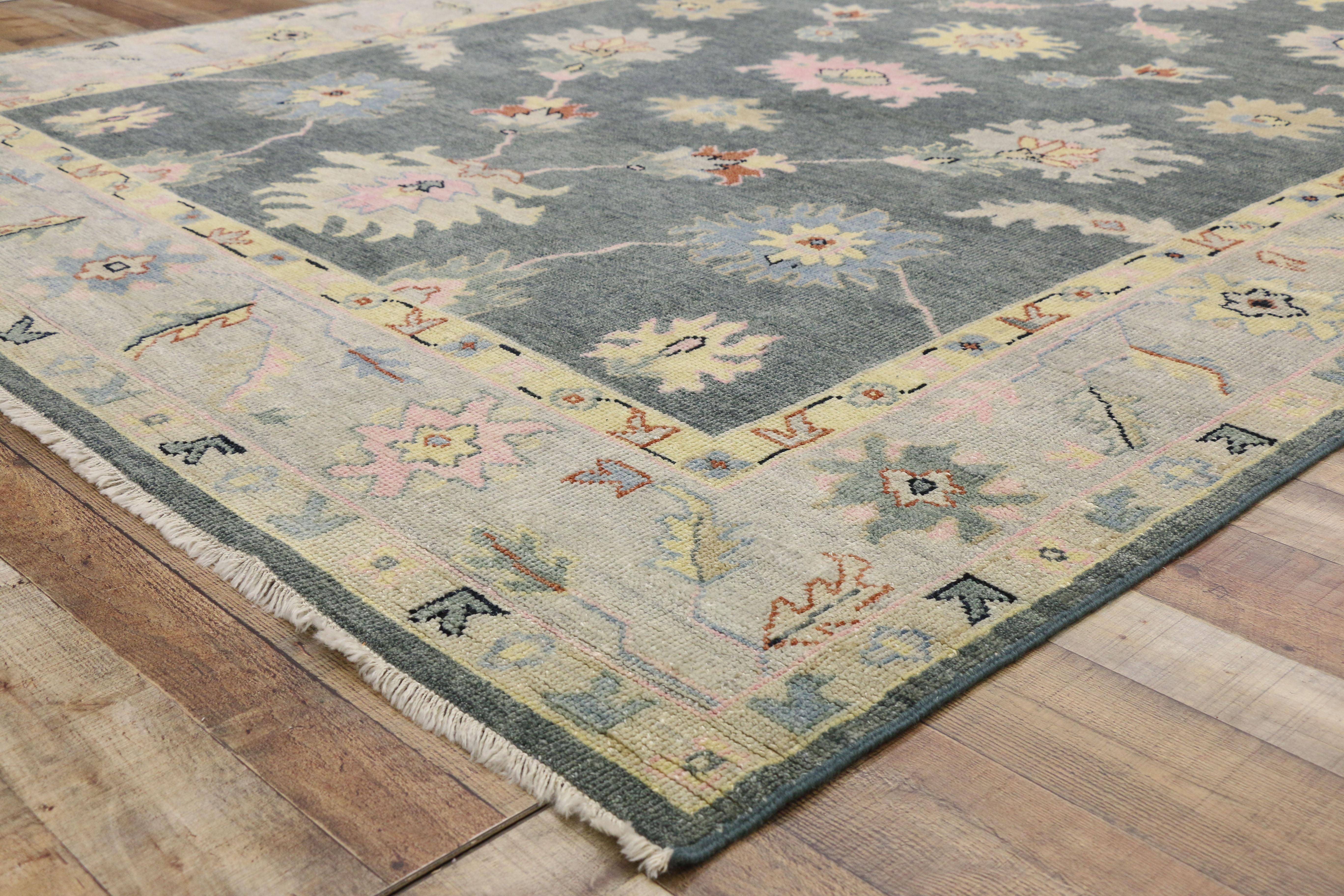 Wool New Contemporary Oushak Area Rug with Modern Glam Style and Pastel Colors For Sale