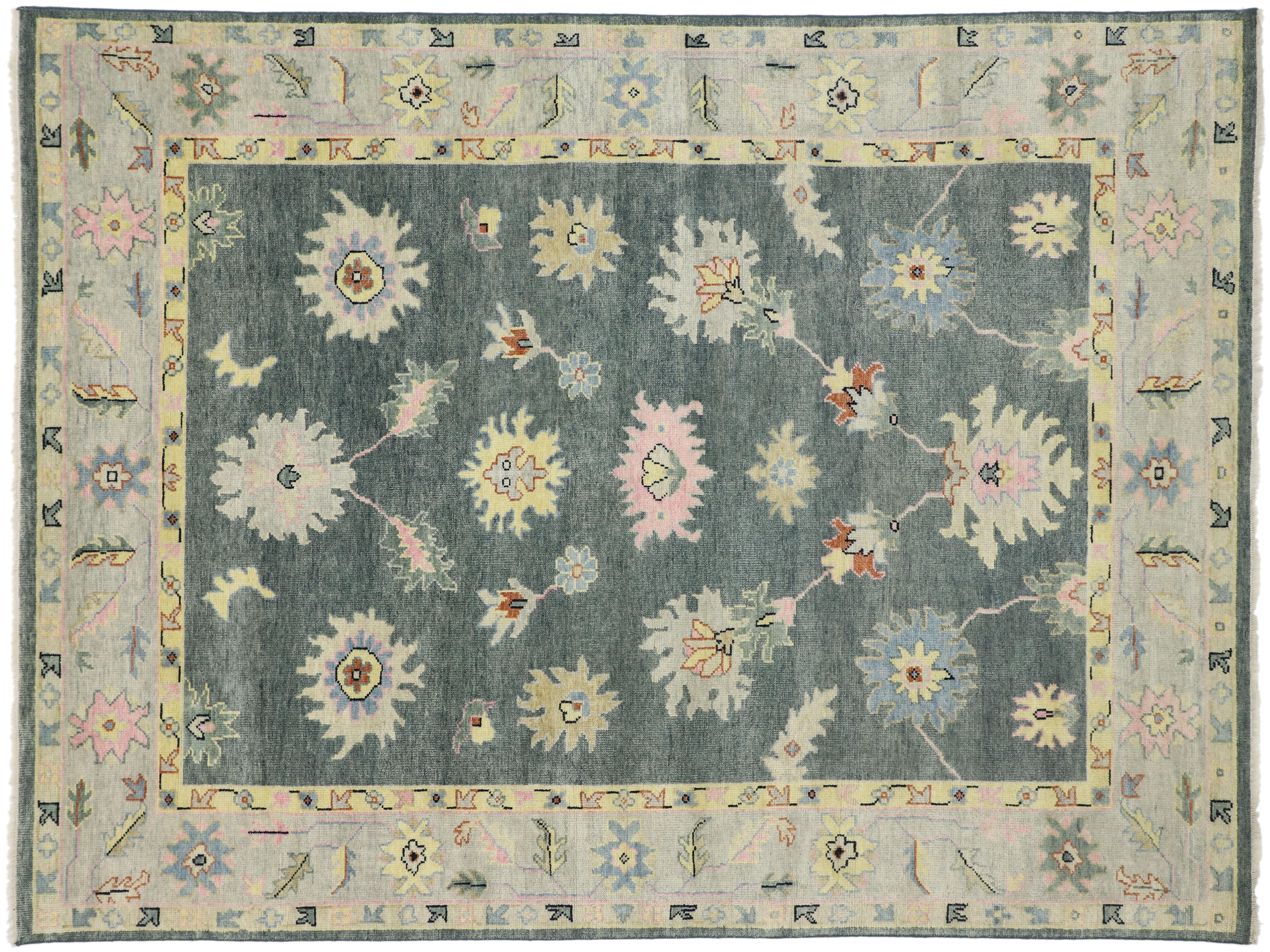 New Contemporary Oushak Area Rug with Modern Glam Style and Pastel Colors For Sale 3