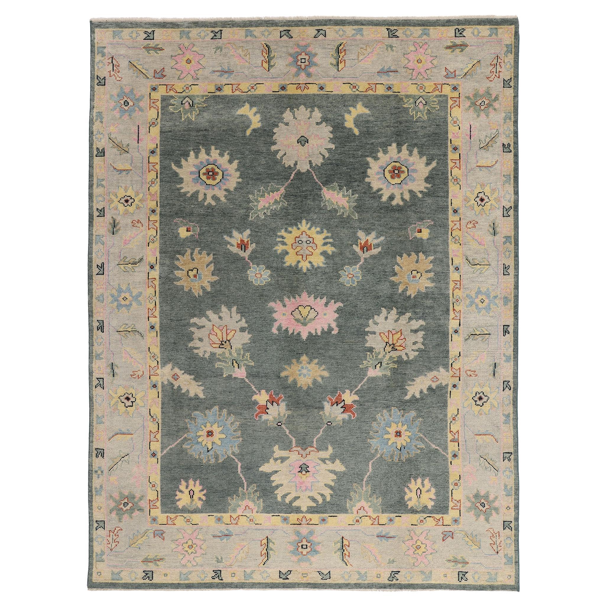 New Modern Colorful Oushak Rug with Contemporary Style For Sale