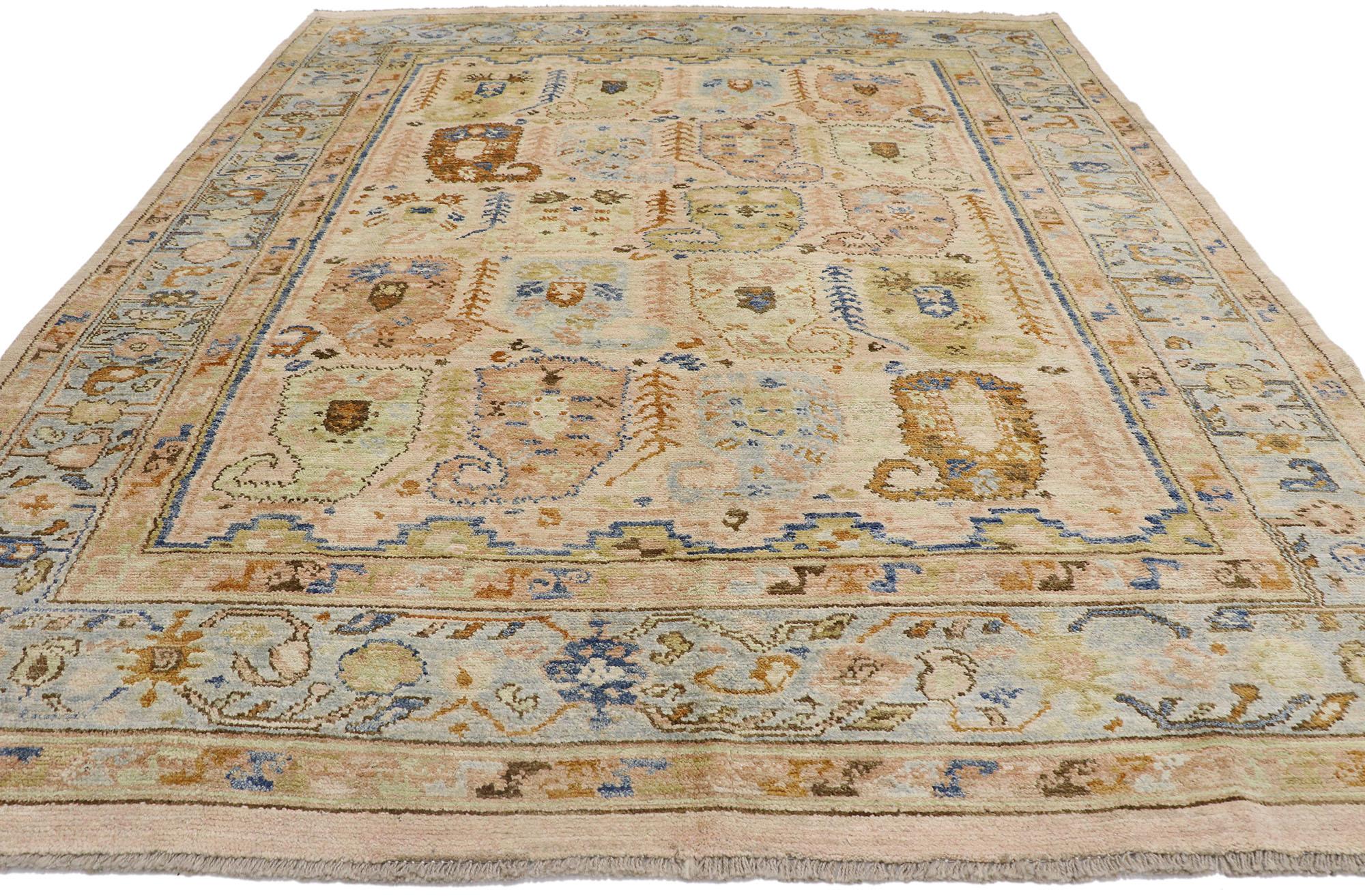 Pakistani New Contemporary Oushak Boteh Rug with Modern Style For Sale