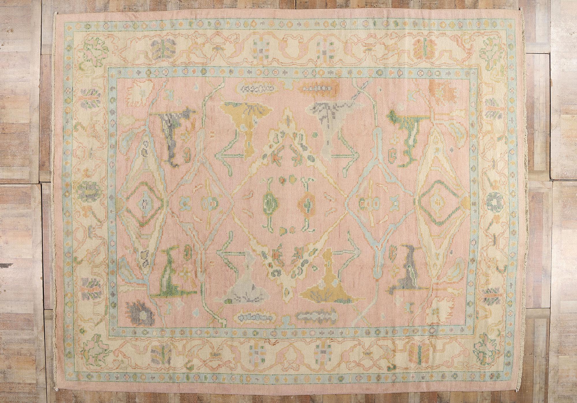 Tappeto moderno Oushak rosa con stile provinciale francese &New in vendita 2