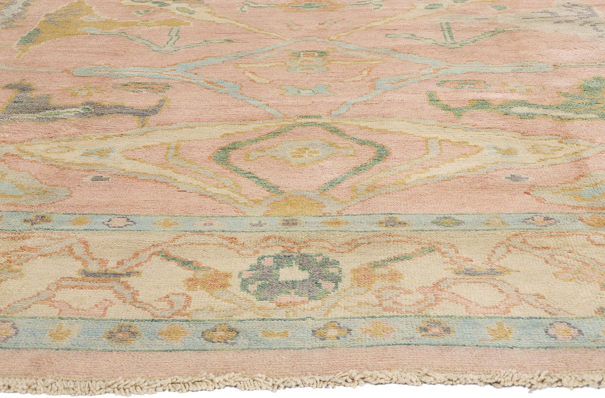 Pakistano Tappeto moderno Oushak rosa con stile provinciale francese &New in vendita