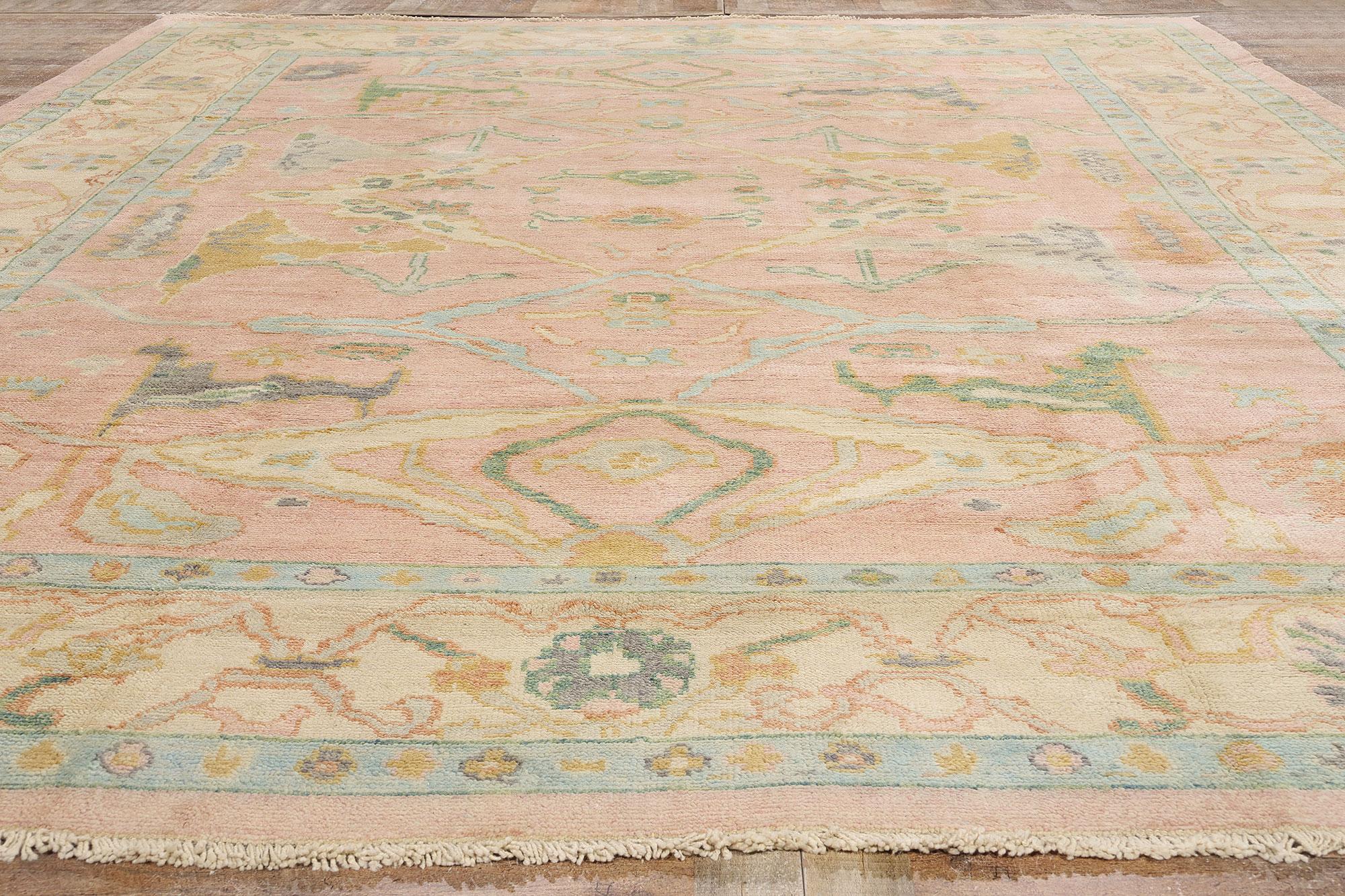 Tappeto moderno Oushak rosa con stile provinciale francese &New in vendita 1