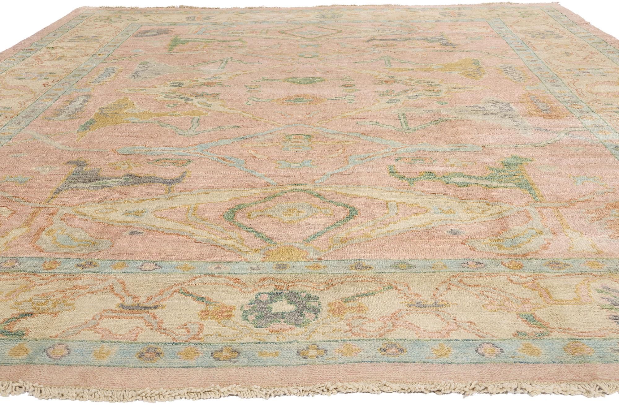 Romantico Tappeto moderno Oushak rosa con stile provinciale francese &New in vendita