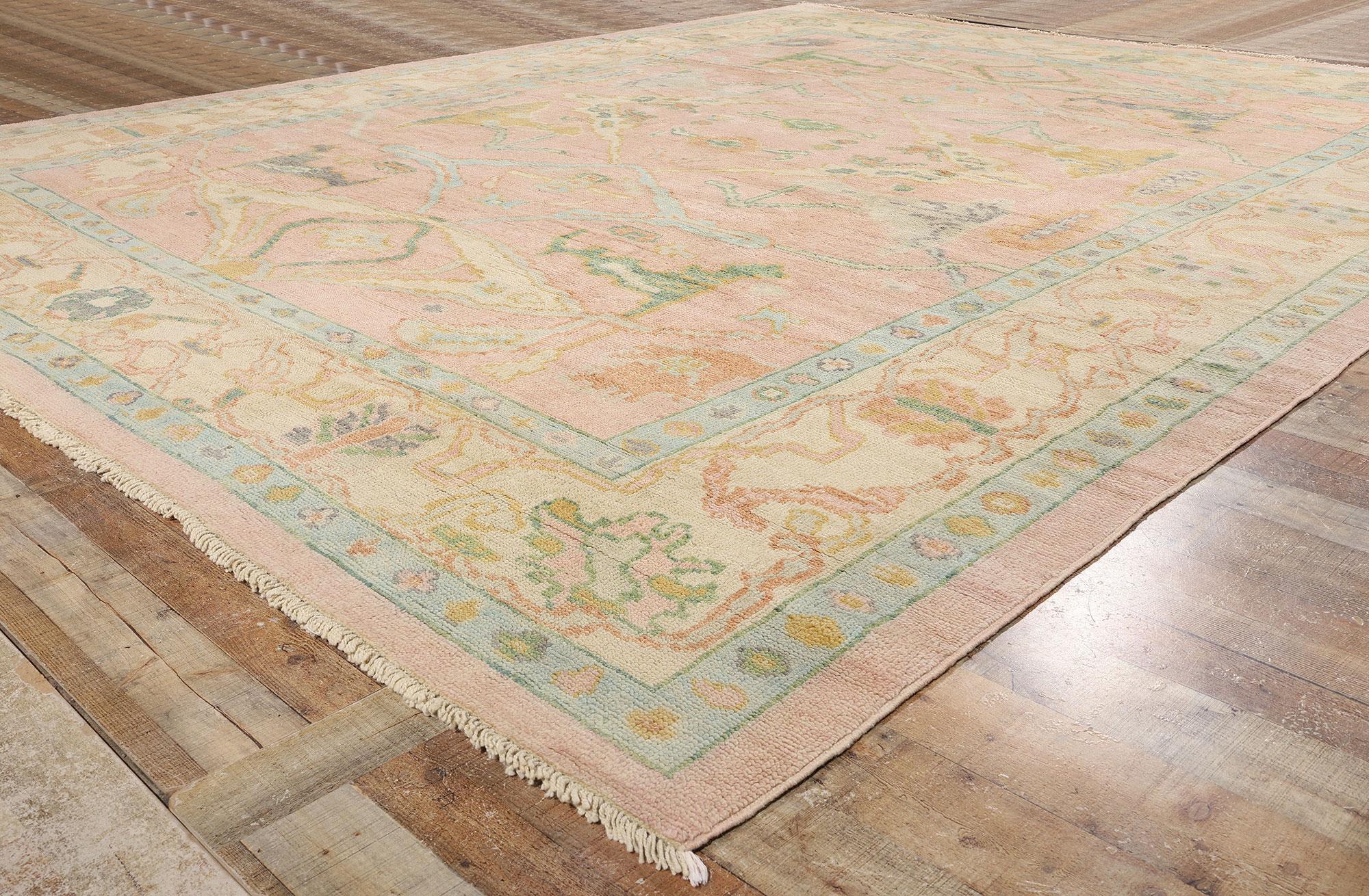 Lana Tappeto moderno Oushak rosa con stile provinciale francese &New in vendita