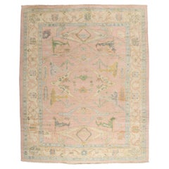 New Modern Pink Oushak Carpet with French Provincial Style