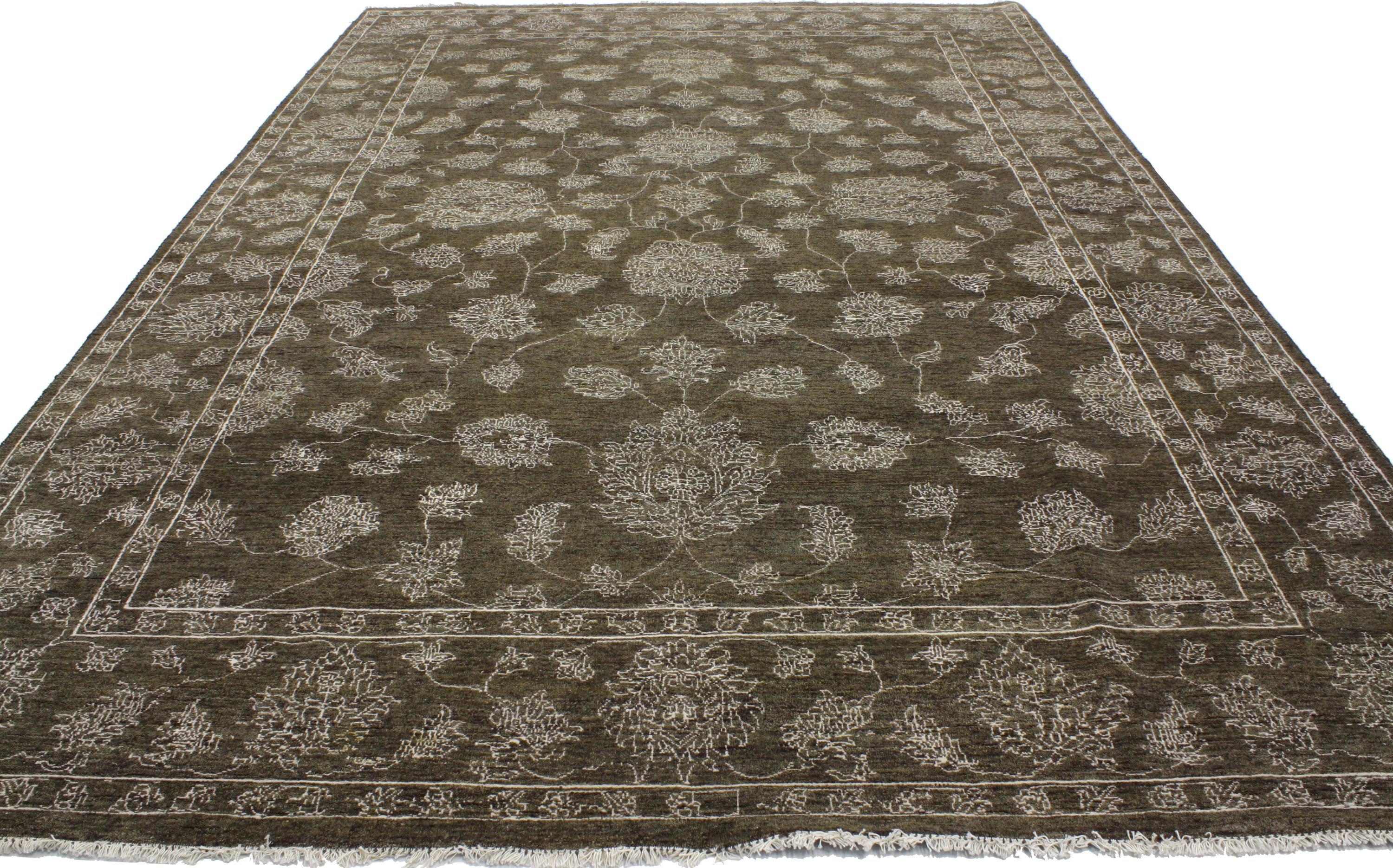 Contemporary New Transitional Area Rug with Oushak Pattern and Modern Style For Sale