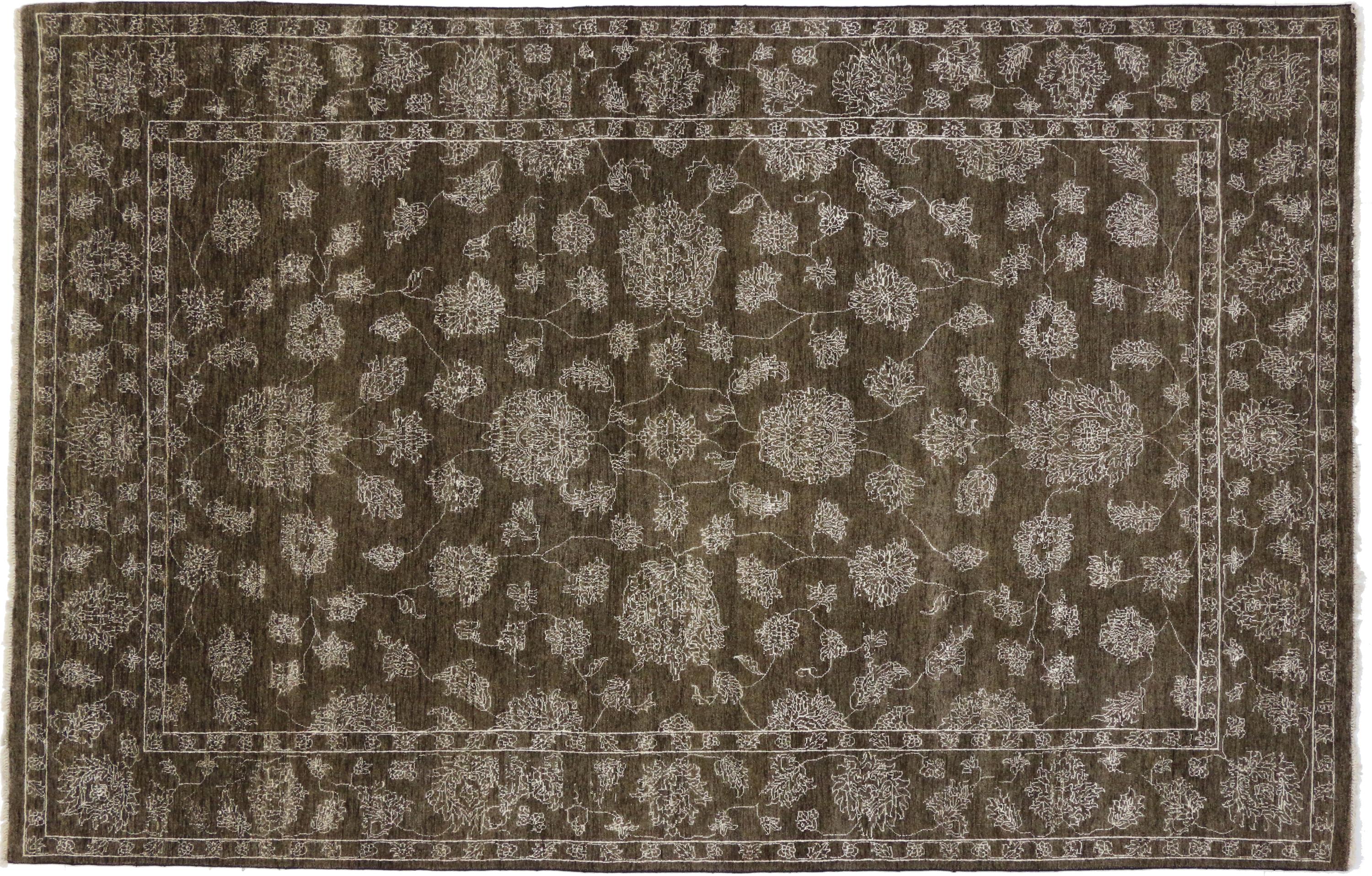 Indian New Transitional Area Rug with Oushak Pattern and Modern Style For Sale