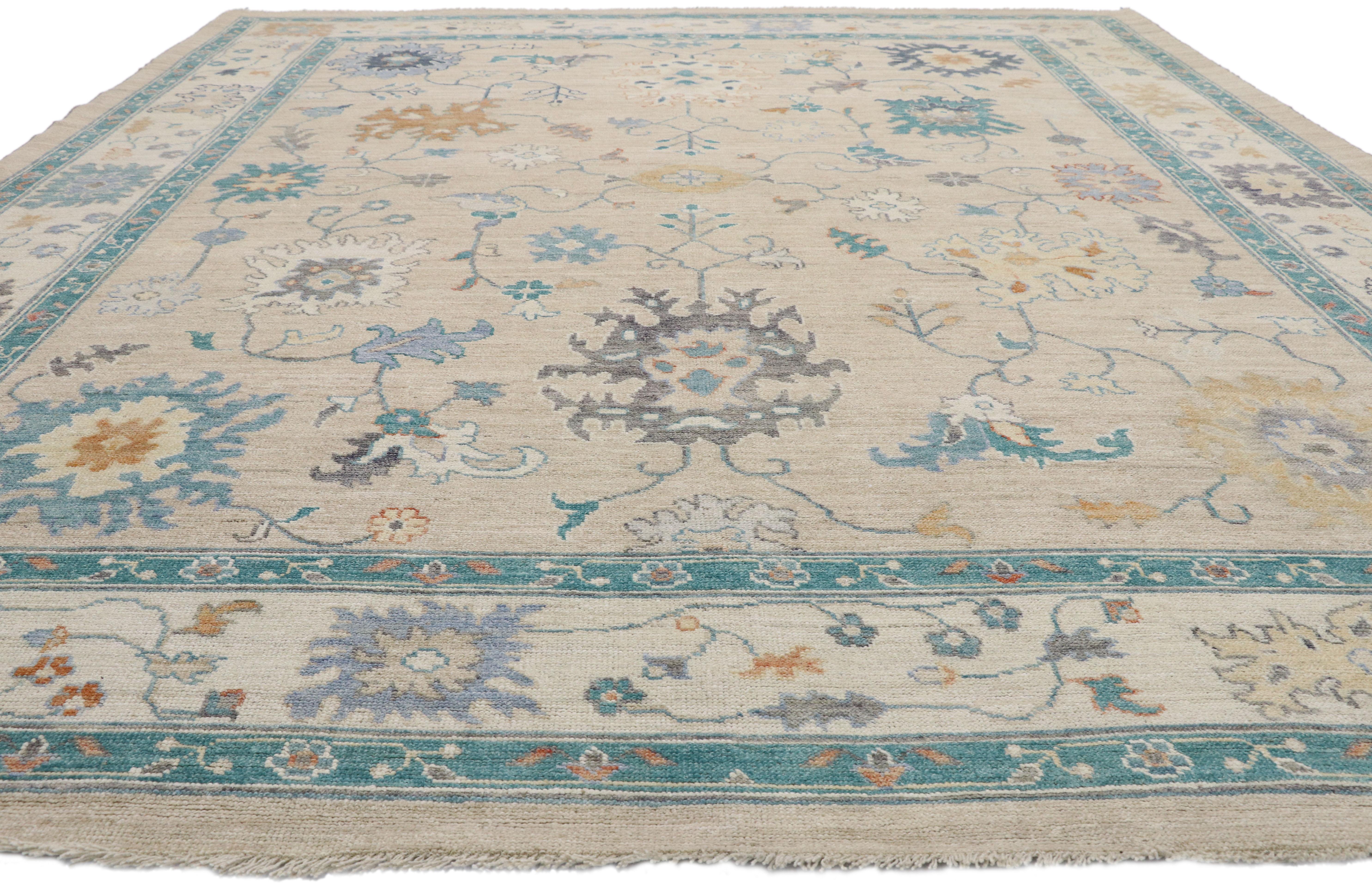 Pakistani New Colorful Contemporary Oushak Carpet, 10'01 x 12'05 For Sale