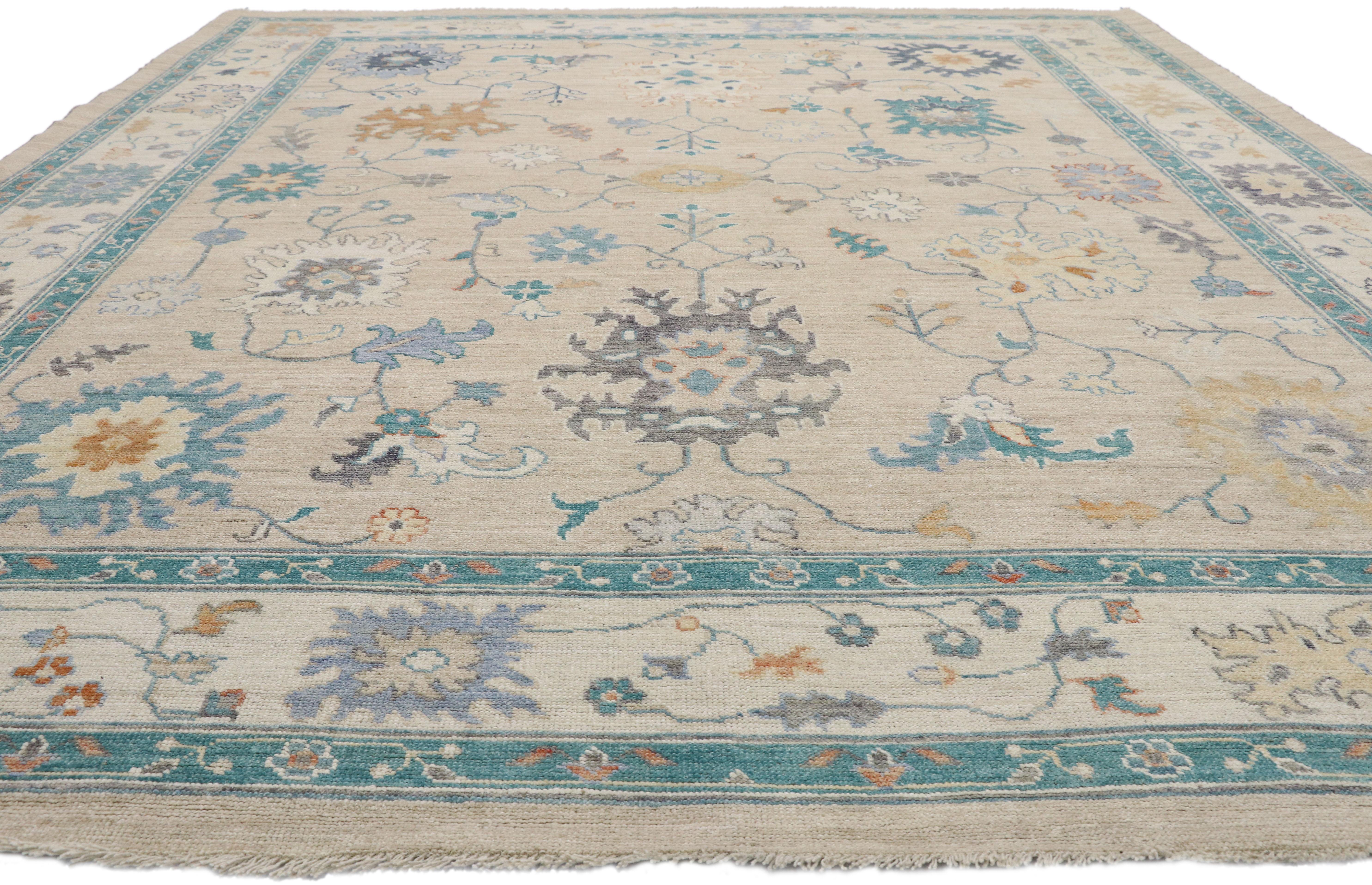 Pakistani Colorful Oushak Rug, Contemporary Elegance Meets Modern Style For Sale