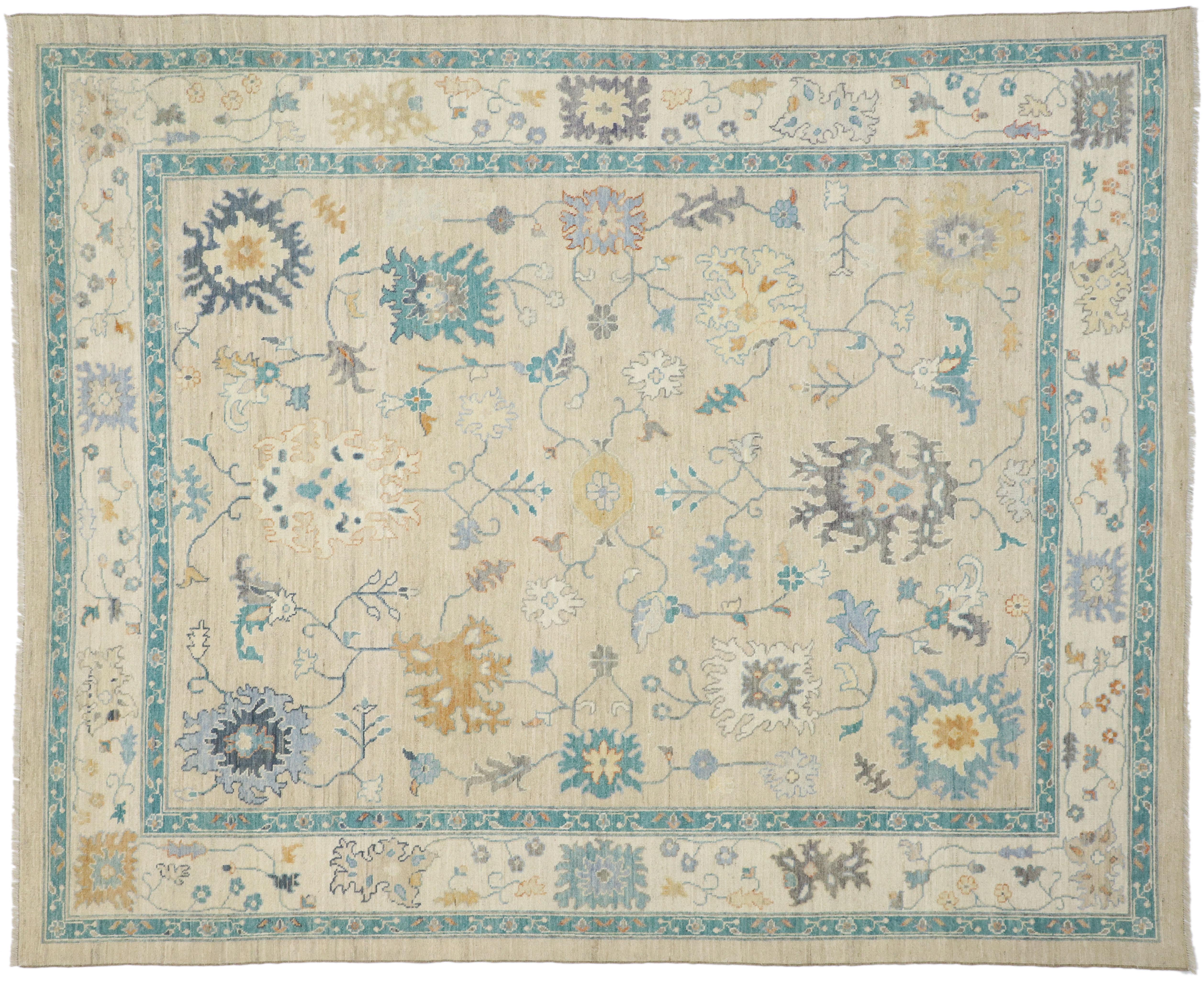 Colorful Oushak Rug, Contemporary Elegance Meets Modern Style For Sale 3