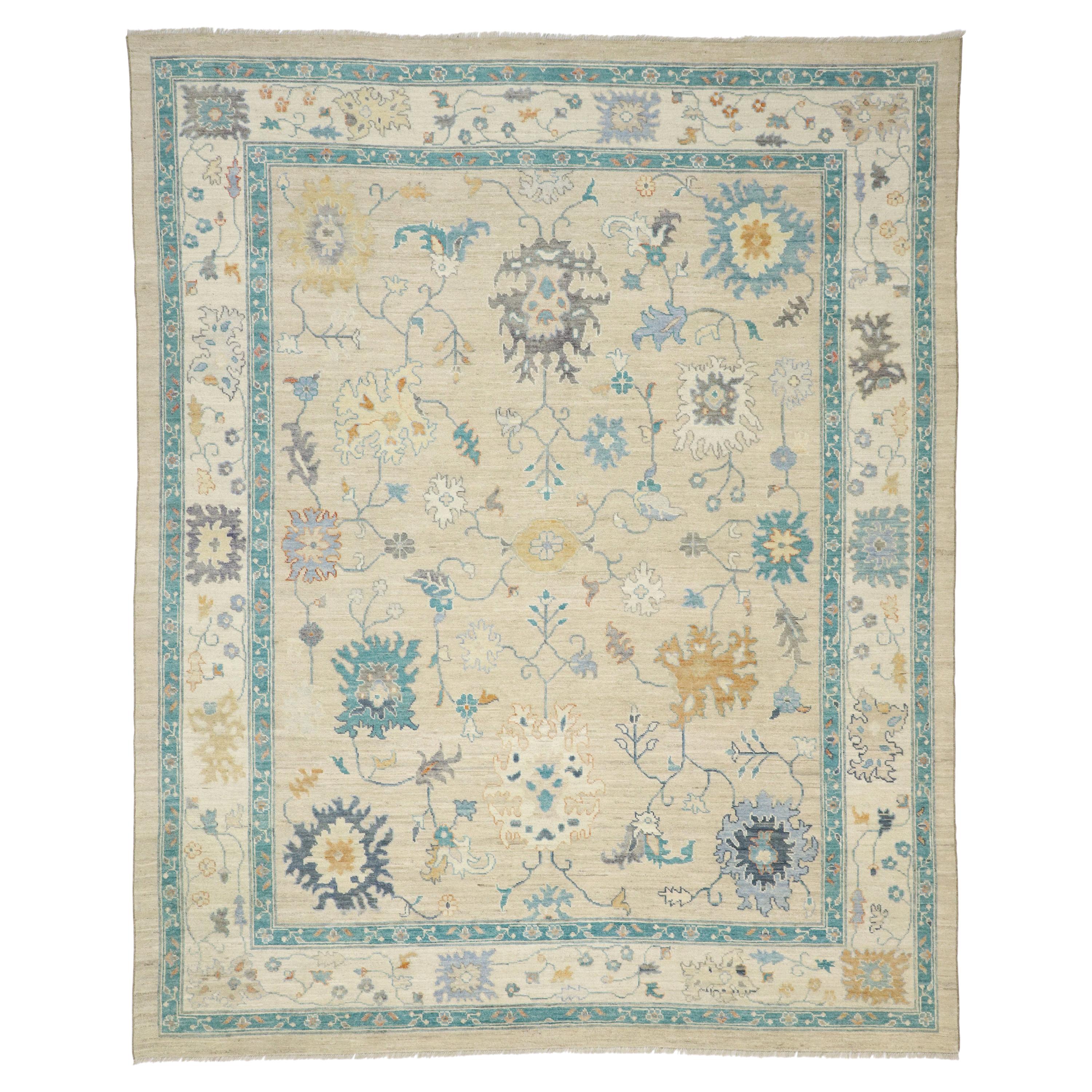 Colorful Oushak Rug, Contemporary Elegance Meets Modern Style For Sale