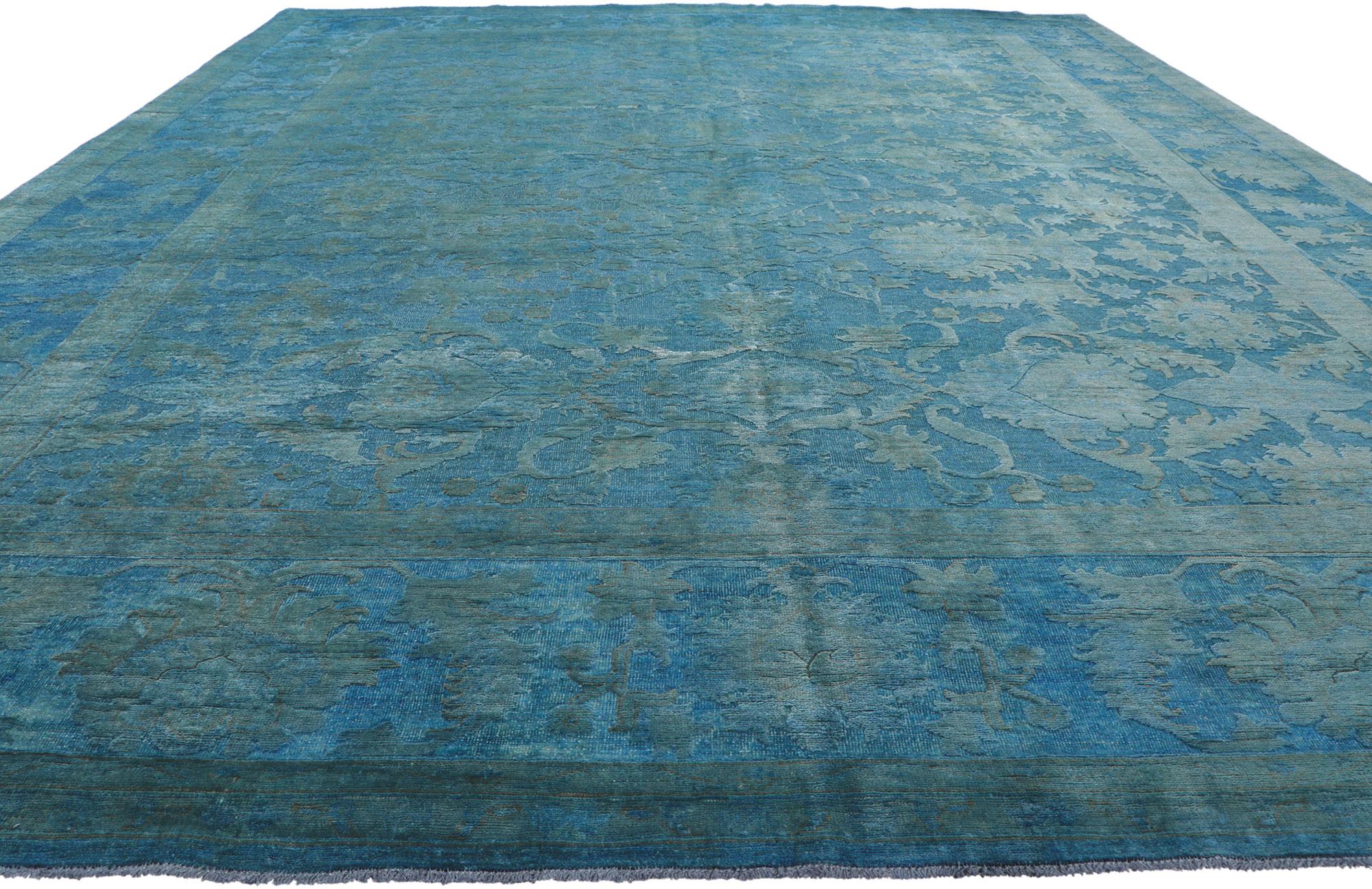 Pakistani New Turquoise-Teal Hand-Carved Overdyed Rug with Modern Style For Sale