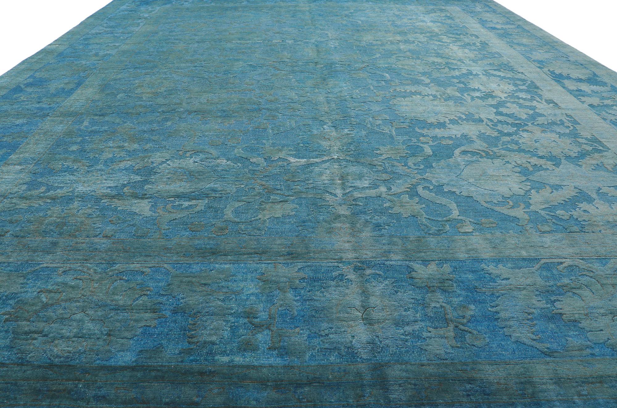 Hand-Knotted New Turquoise-Teal Hand-Carved Overdyed Rug with Modern Style For Sale