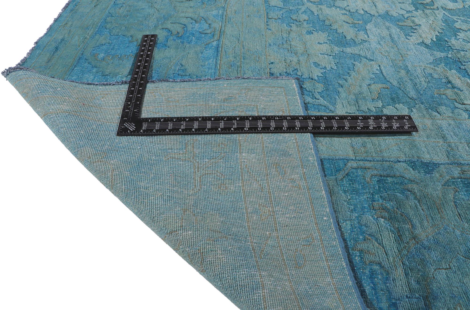 New Turquoise-Teal Hand-Carved Overdyed Rug with Modern Style In New Condition For Sale In Dallas, TX