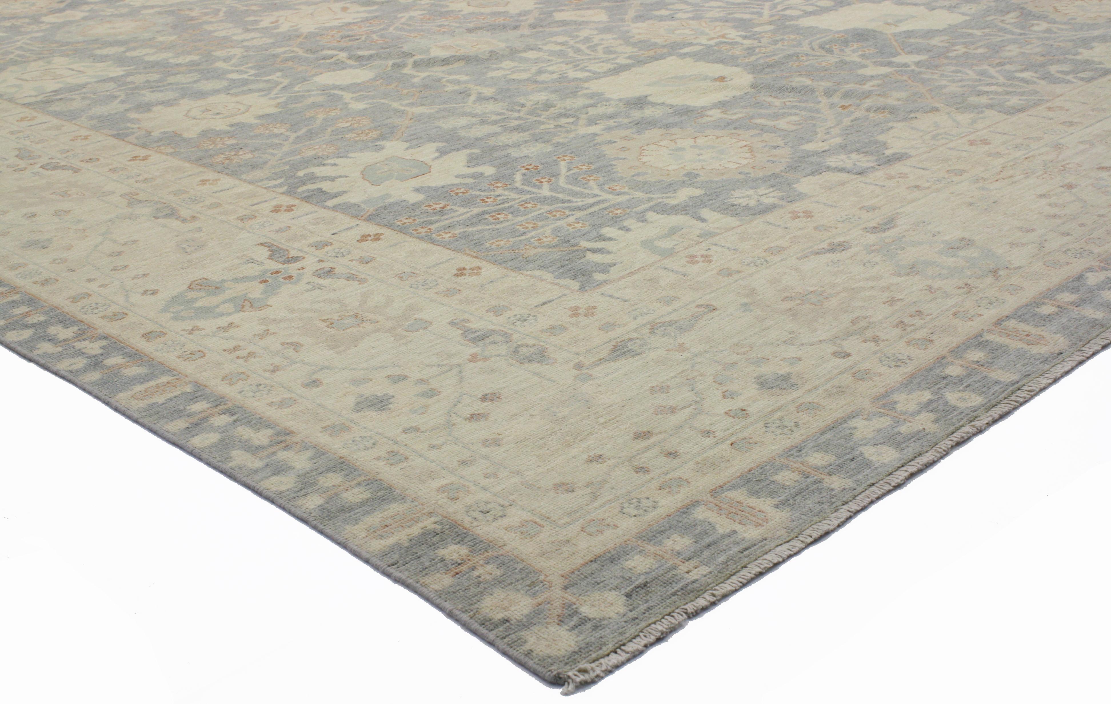 80216 New Contemporary Oushak palace size rug with neoclassic Transitional style 12'01 x 17'10. Representing a stylish union of traditional and modern, this new transitional Oushak style palace size rug with neoclassical style features a classic