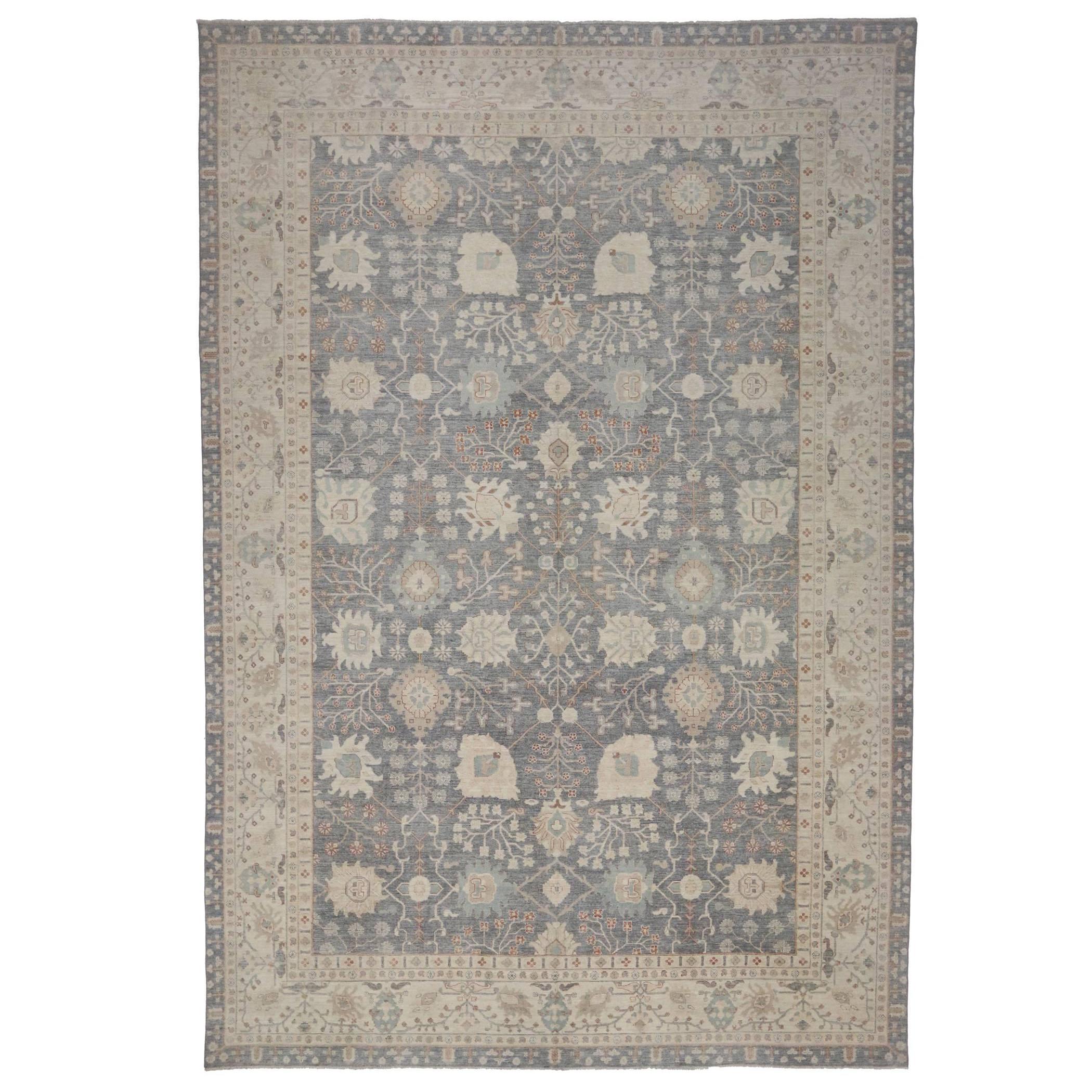 Hand-Knotted New Contemporary Oushak Palace Size Rug with Neoclassic Transitional Style For Sale