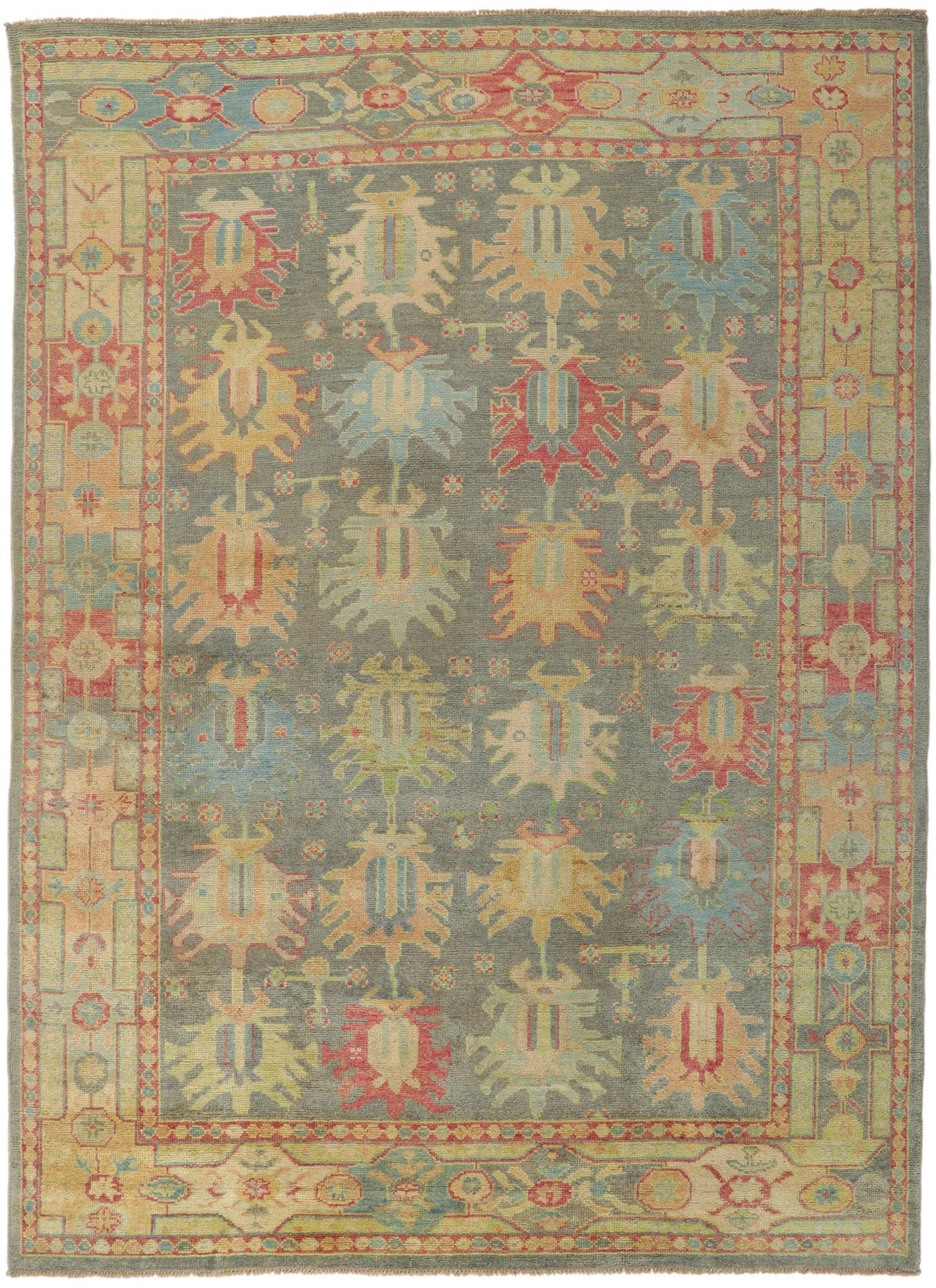Nueva Alfombra Moderna Oushak Gris de Colores con Elegancia Contemporánea en venta 3