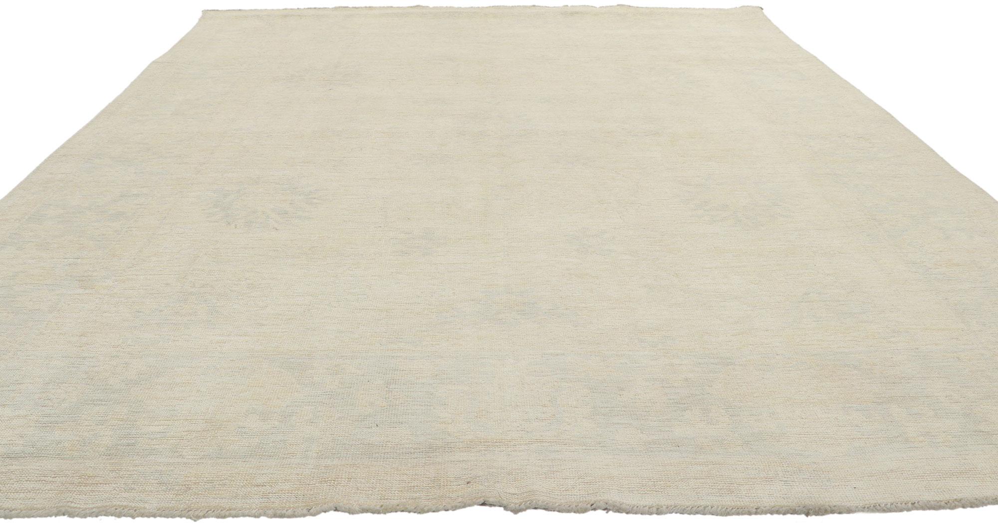 Modern New Vintage-Inspired Muted Oushak Rug with Faded Neutral Colors For Sale
