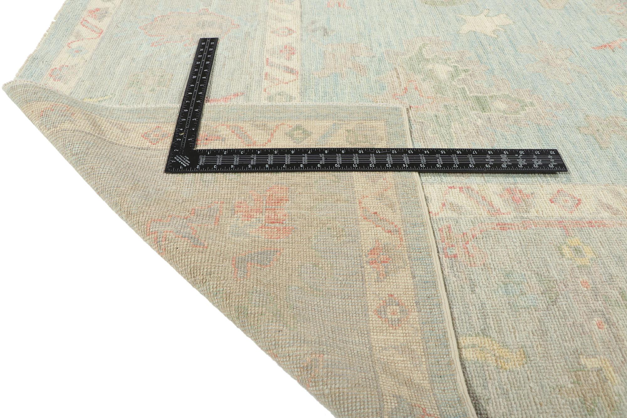Hand-Knotted New Modern Light Blue Oushak Rug with Contemporary Style For Sale