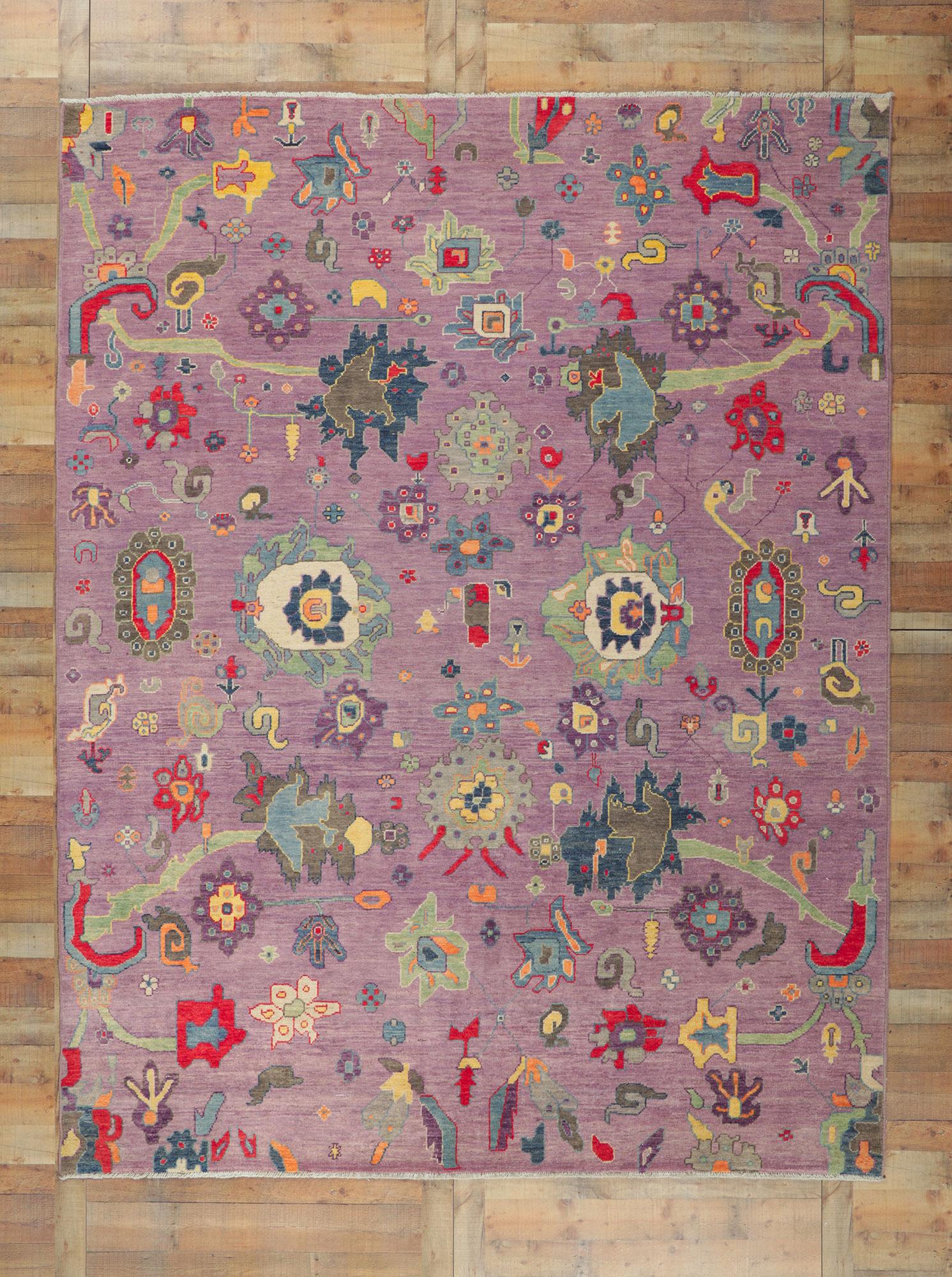 Hand-Knotted New Contemporary Oushak Rug