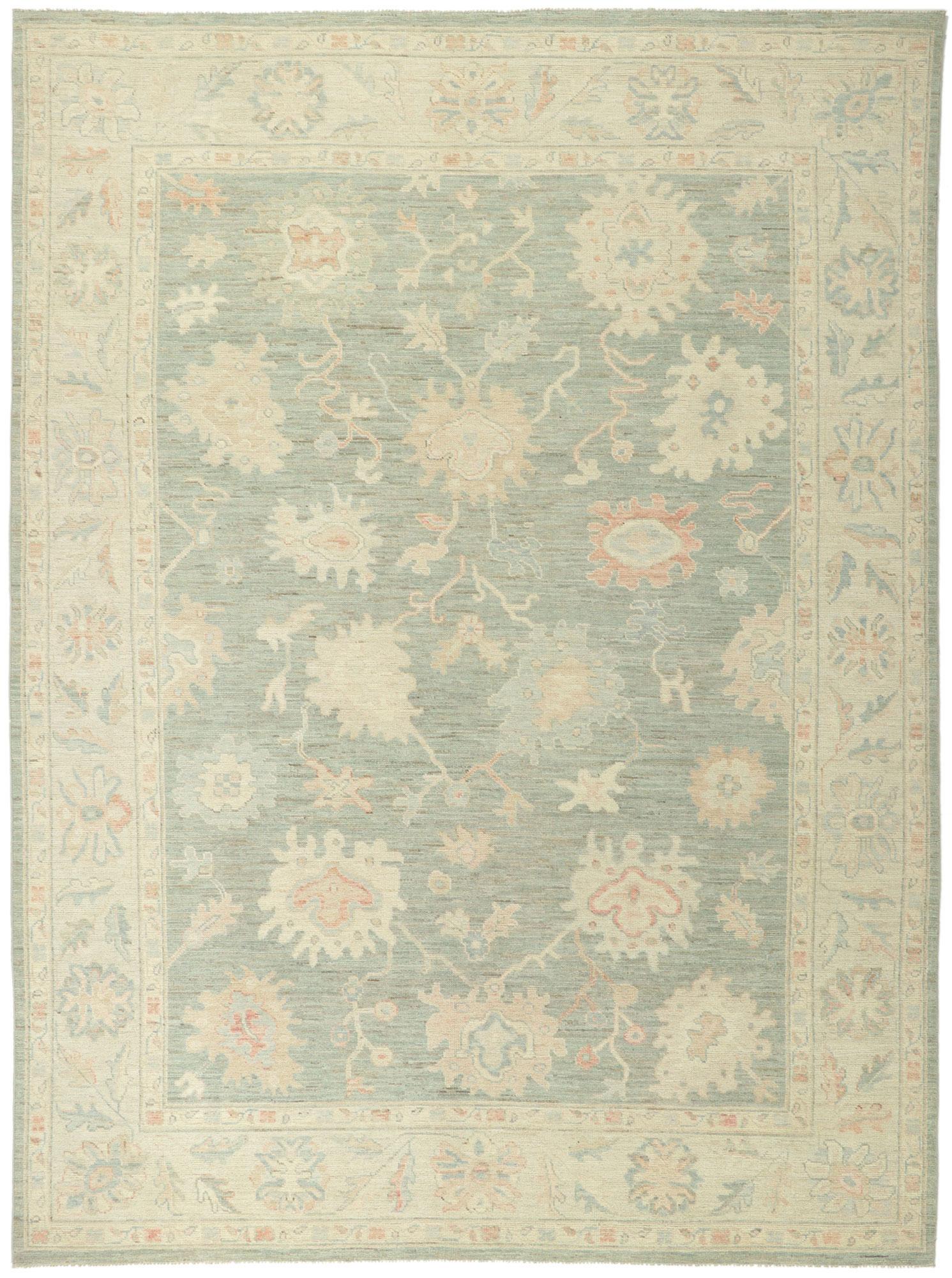 New Modern Light Green Oushak Rug with Contemporary Style For Sale 1