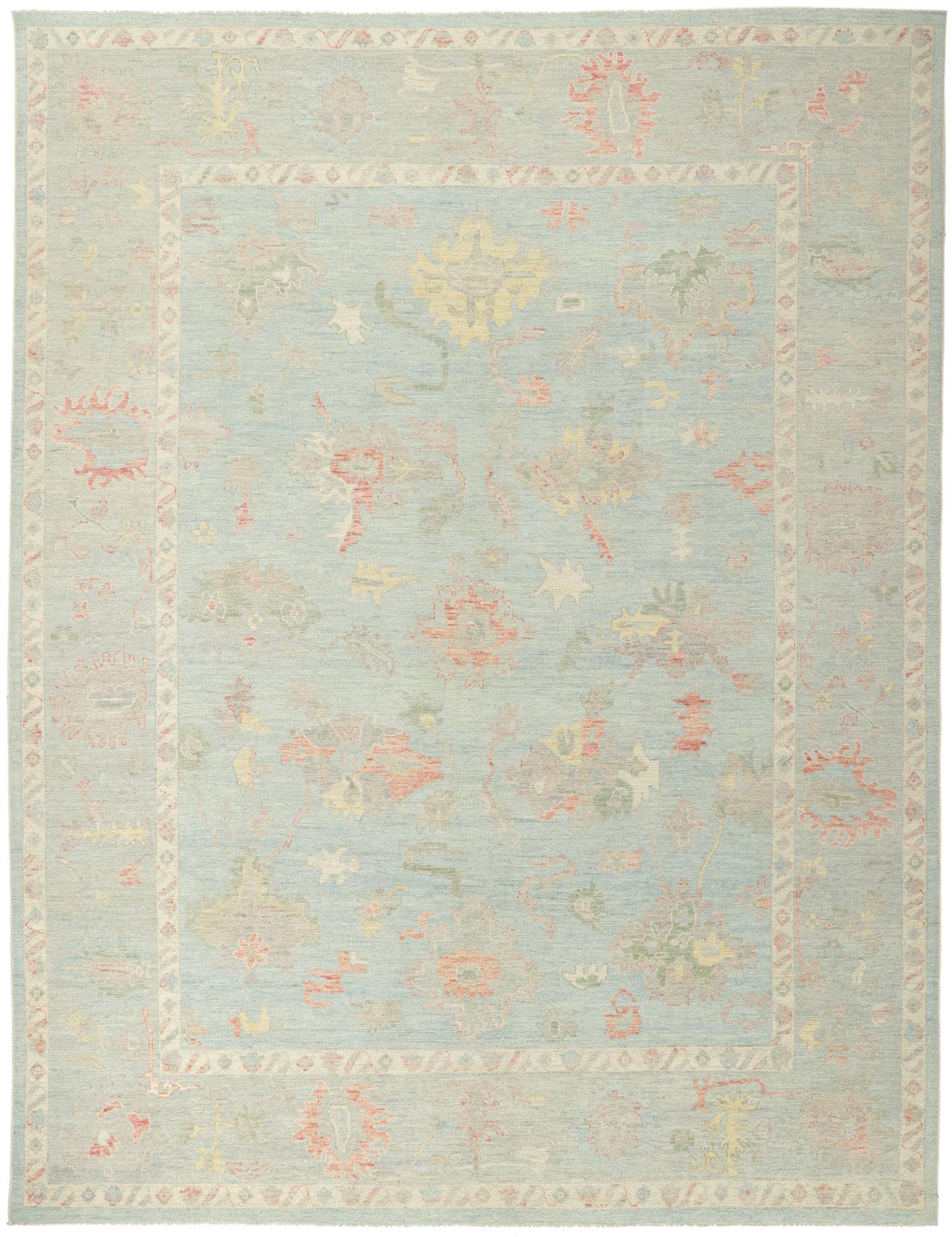 New Modern Light Blue Oushak Rug with Contemporary Style For Sale 3