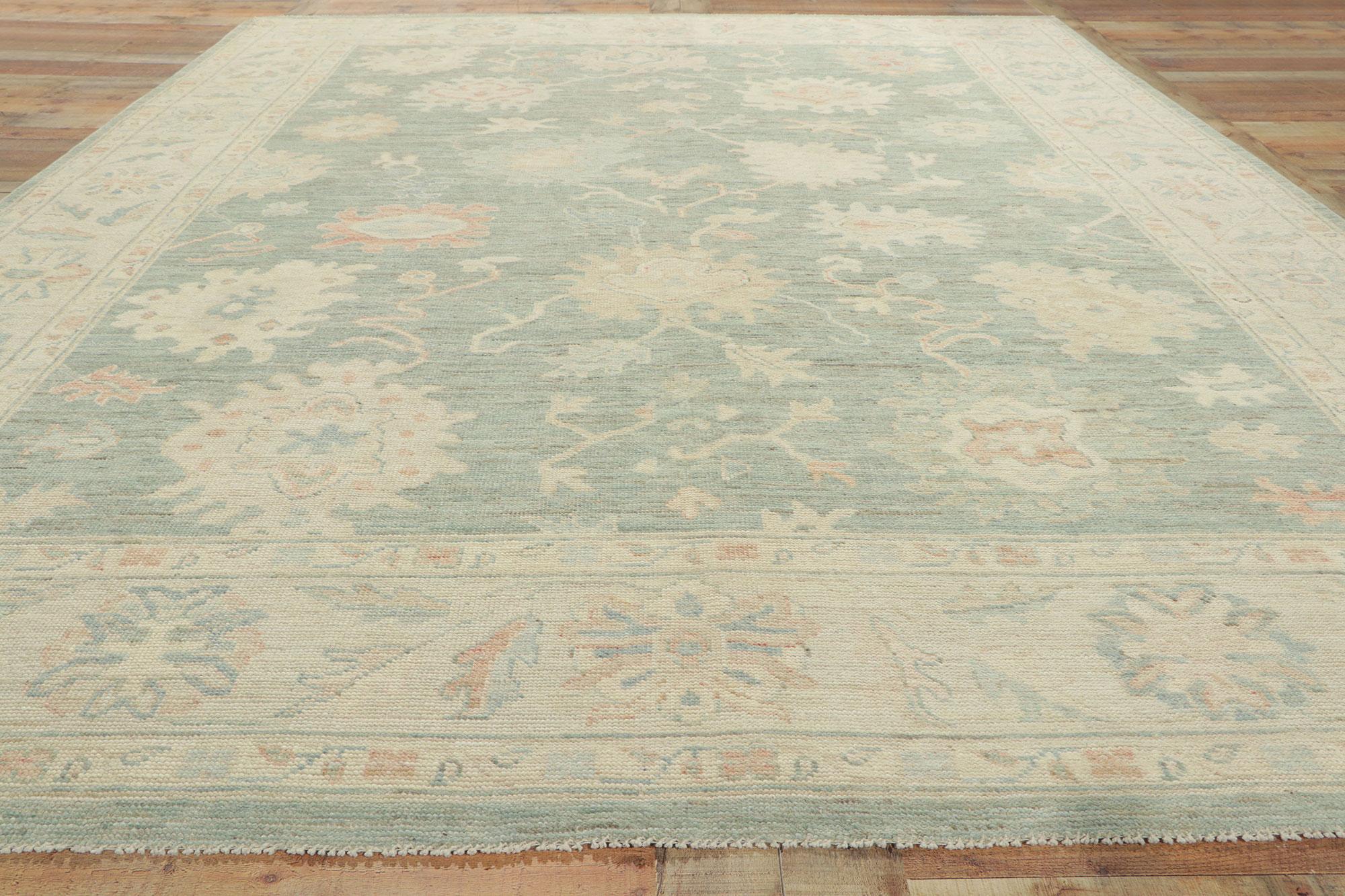New Modern Light Green Oushak Rug with Contemporary Style For Sale 2
