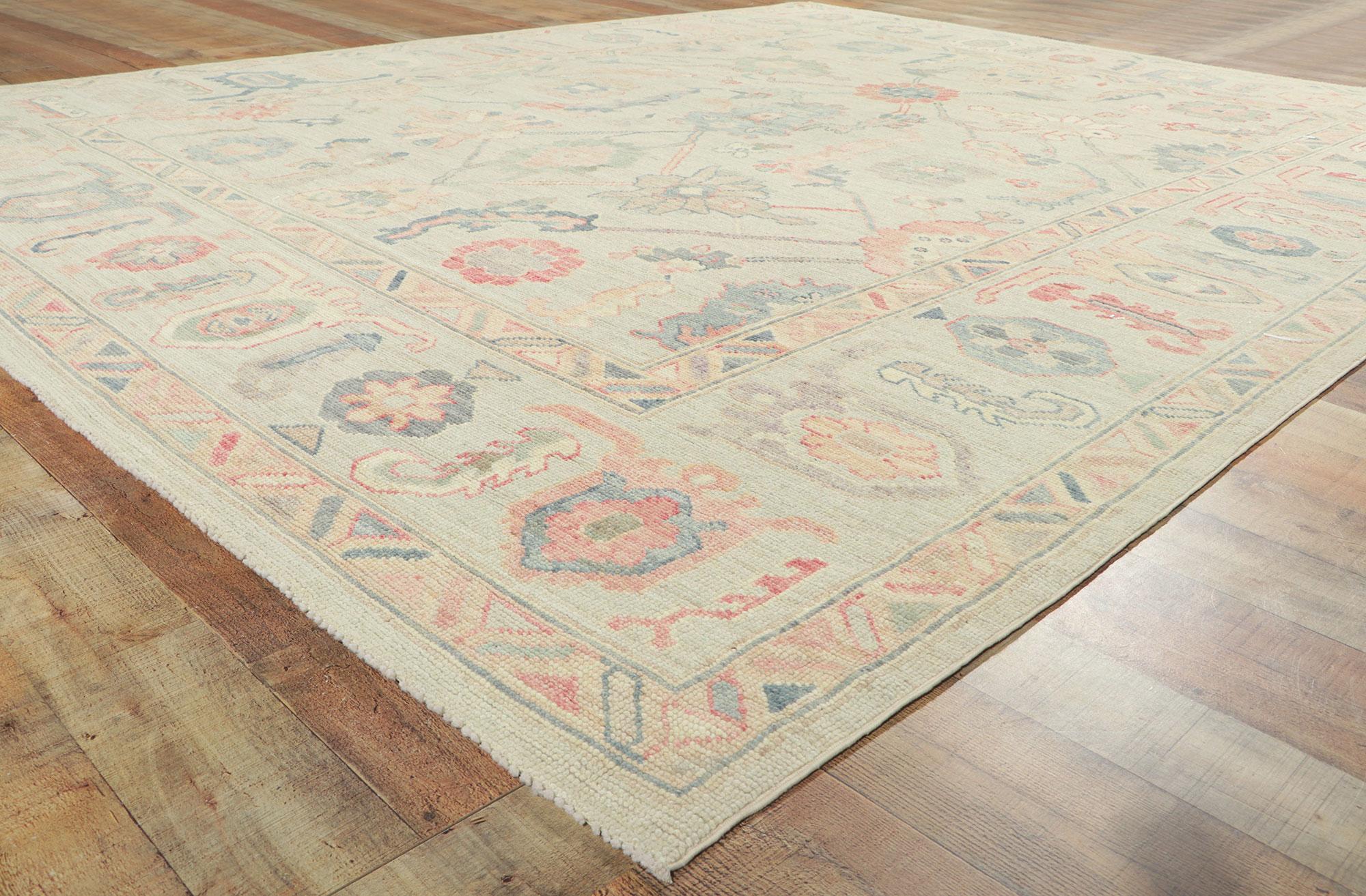 Wool New Contemporary Colorful Oushak Carpet with Soft Pastels For Sale