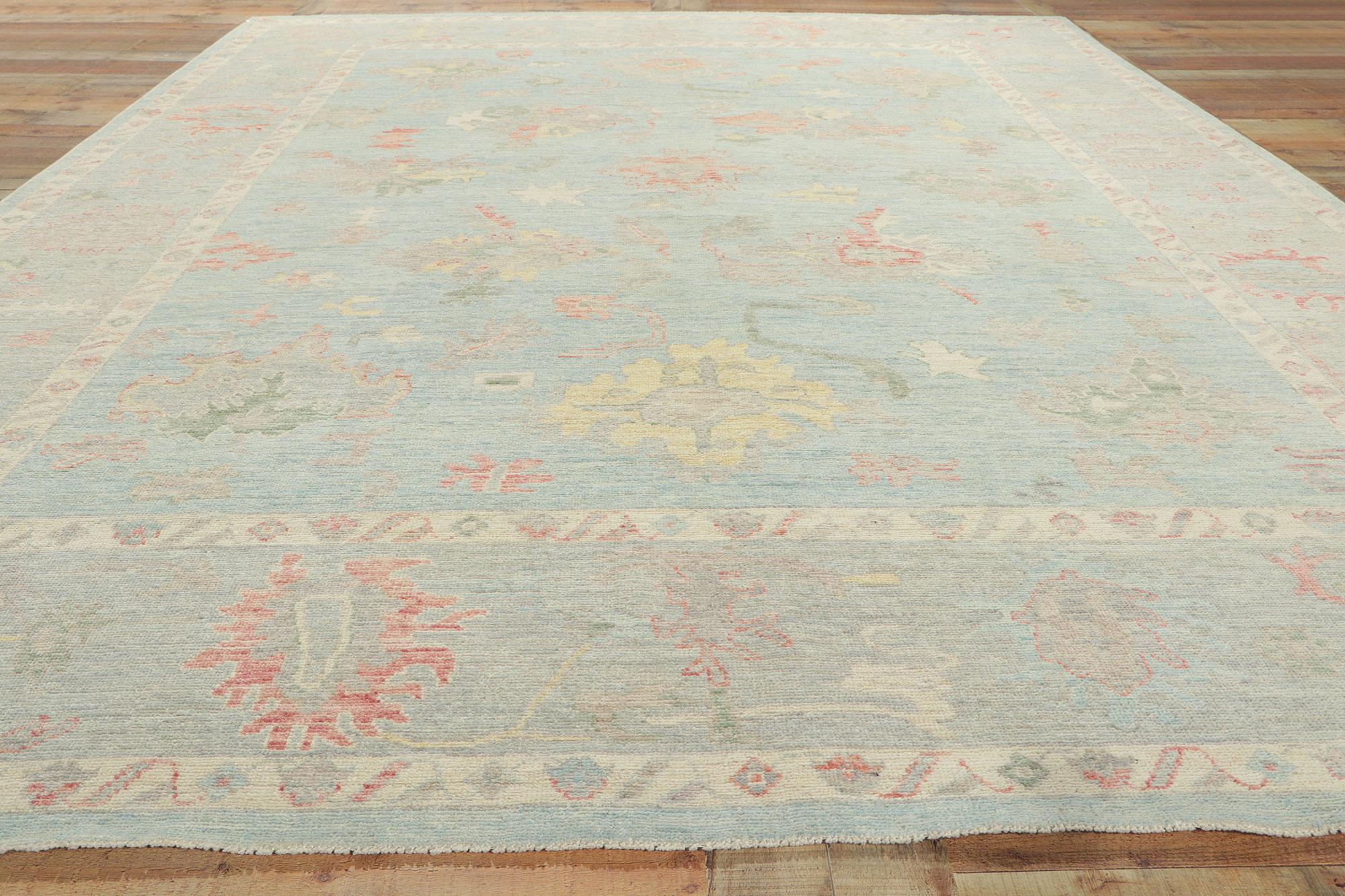 New Modern Light Blue Oushak Rug with Contemporary Style For Sale 1