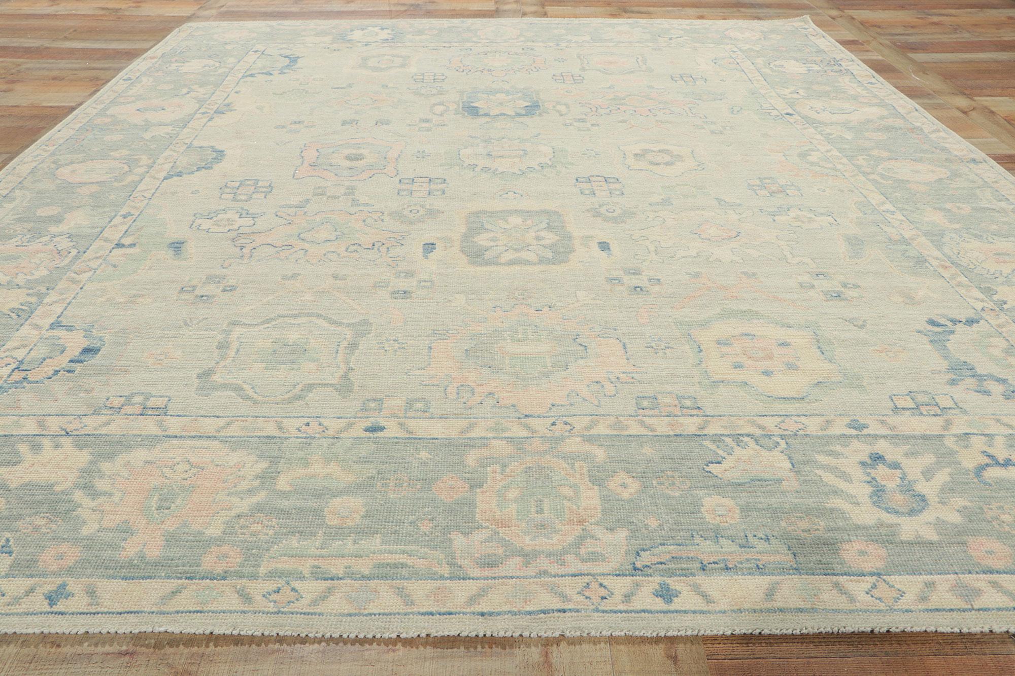 Nueva Alfombra Moderna Oushak Azul Claro de Estilo Transicional Siglo XXI y contemporáneo en venta