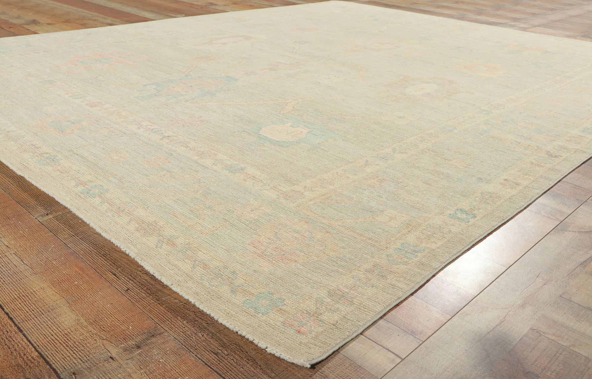 New Modern Muted Oushak Rug with Contemporary Style and Soft Pastel Colors For Sale 2