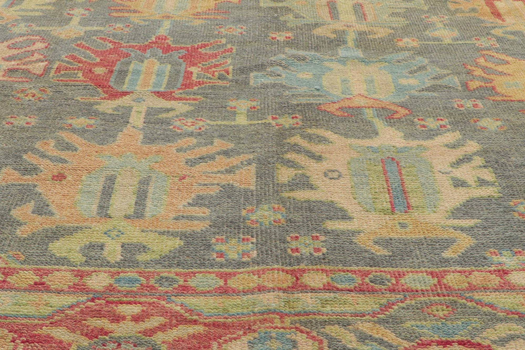 Nueva Alfombra Moderna Oushak Gris de Colores con Elegancia Contemporánea Anudado a mano en venta