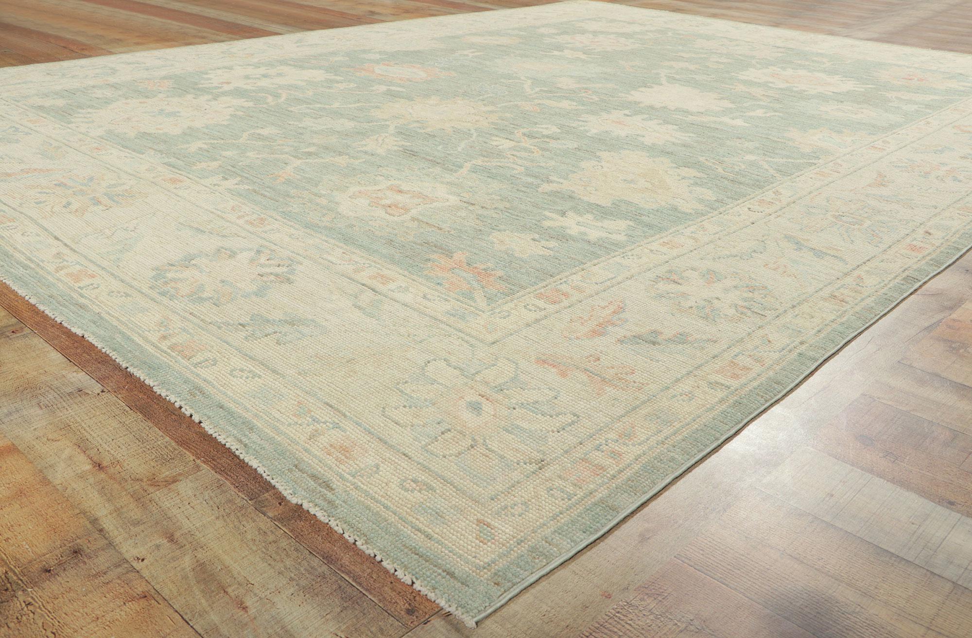 New Modern Light Green Oushak Rug with Contemporary Style For Sale 3