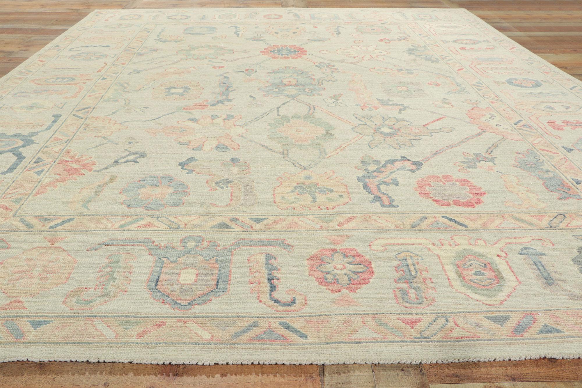 New Contemporary Colorful Oushak Carpet with Soft Pastels For Sale 1
