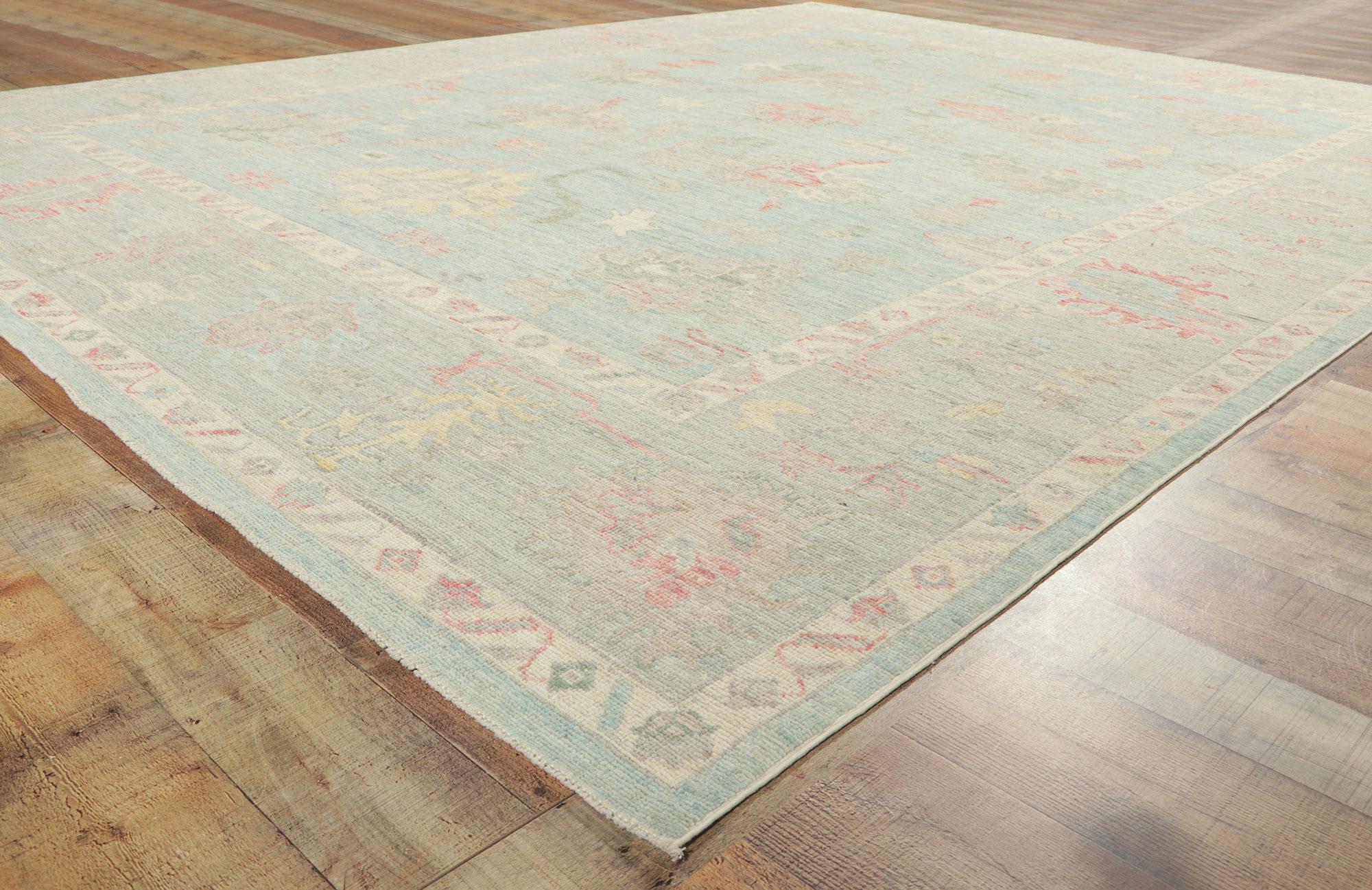 New Modern Light Blue Oushak Rug with Contemporary Style For Sale 2