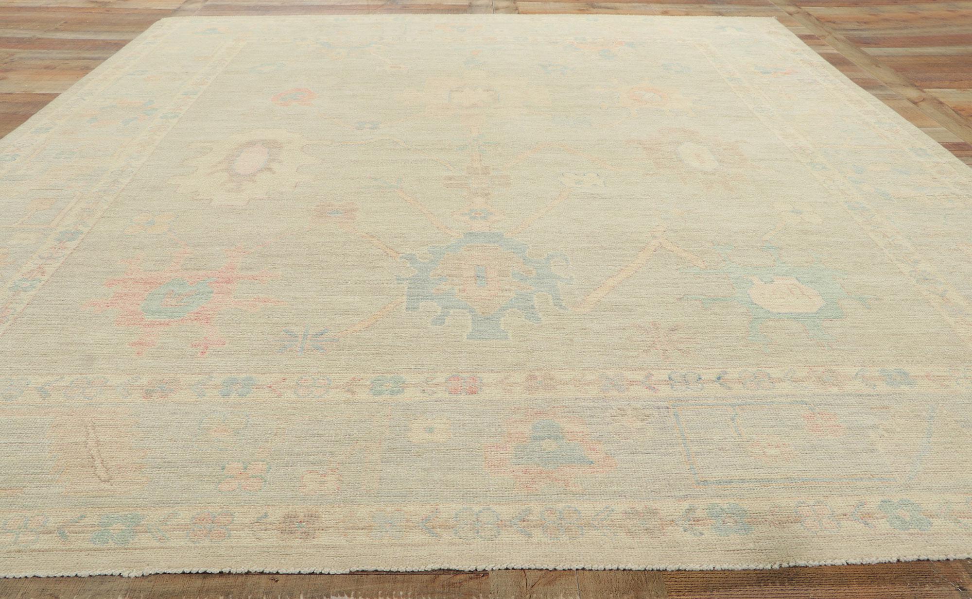 New Modern Muted Oushak Rug with Contemporary Style and Soft Pastel Colors For Sale 3