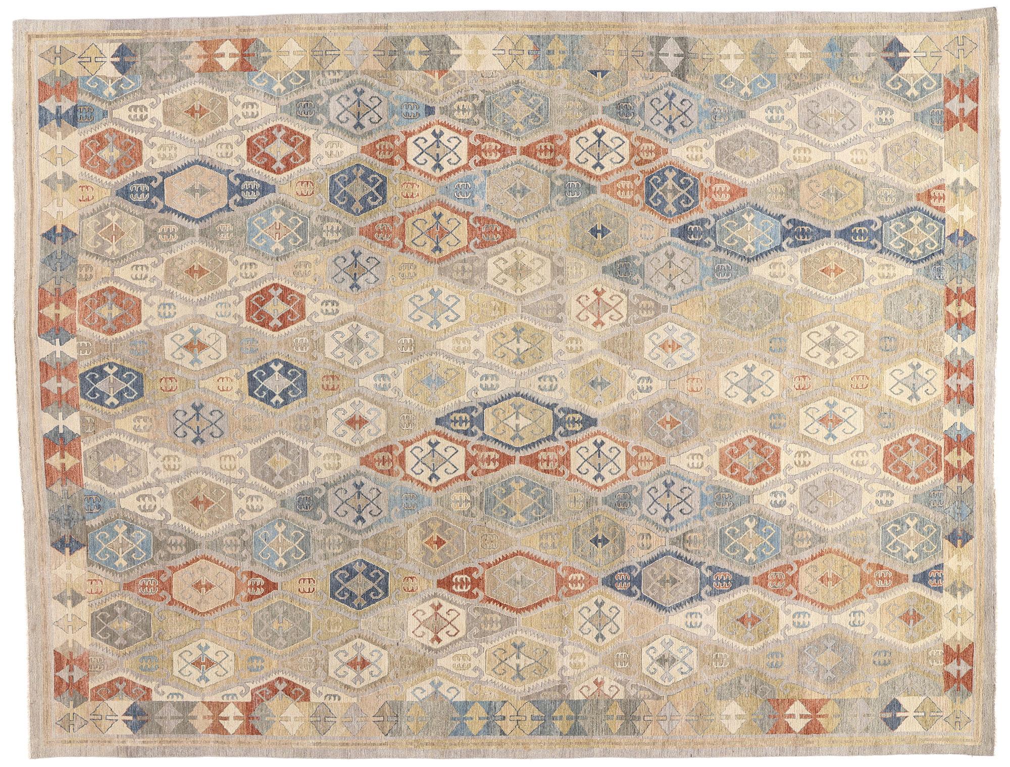 New Modern Earth-Tone Oushak Carpet with Traditional Style For Sale 2