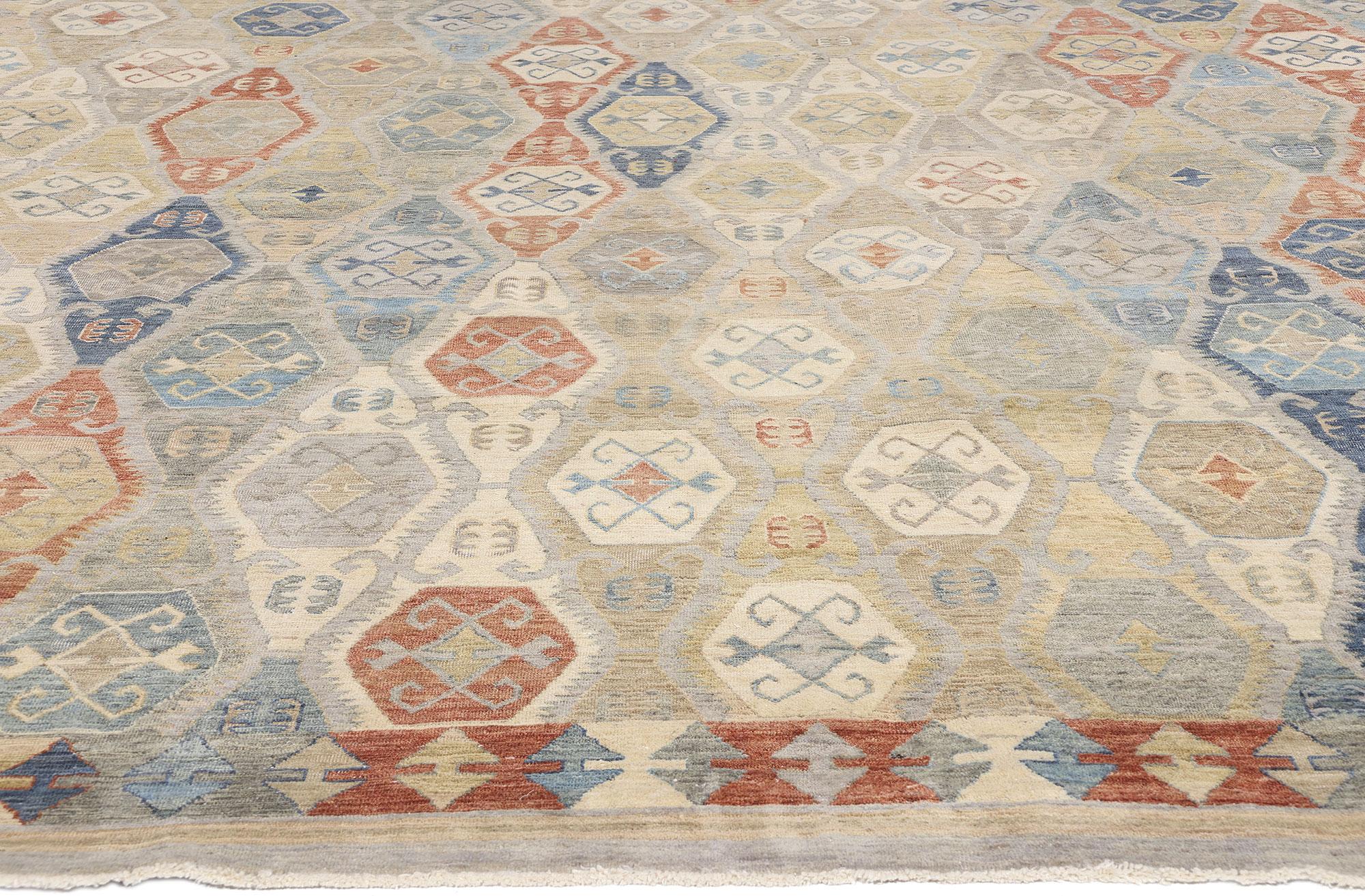 Indian New Modern Earth-Tone Oushak Carpet with Traditional Style For Sale