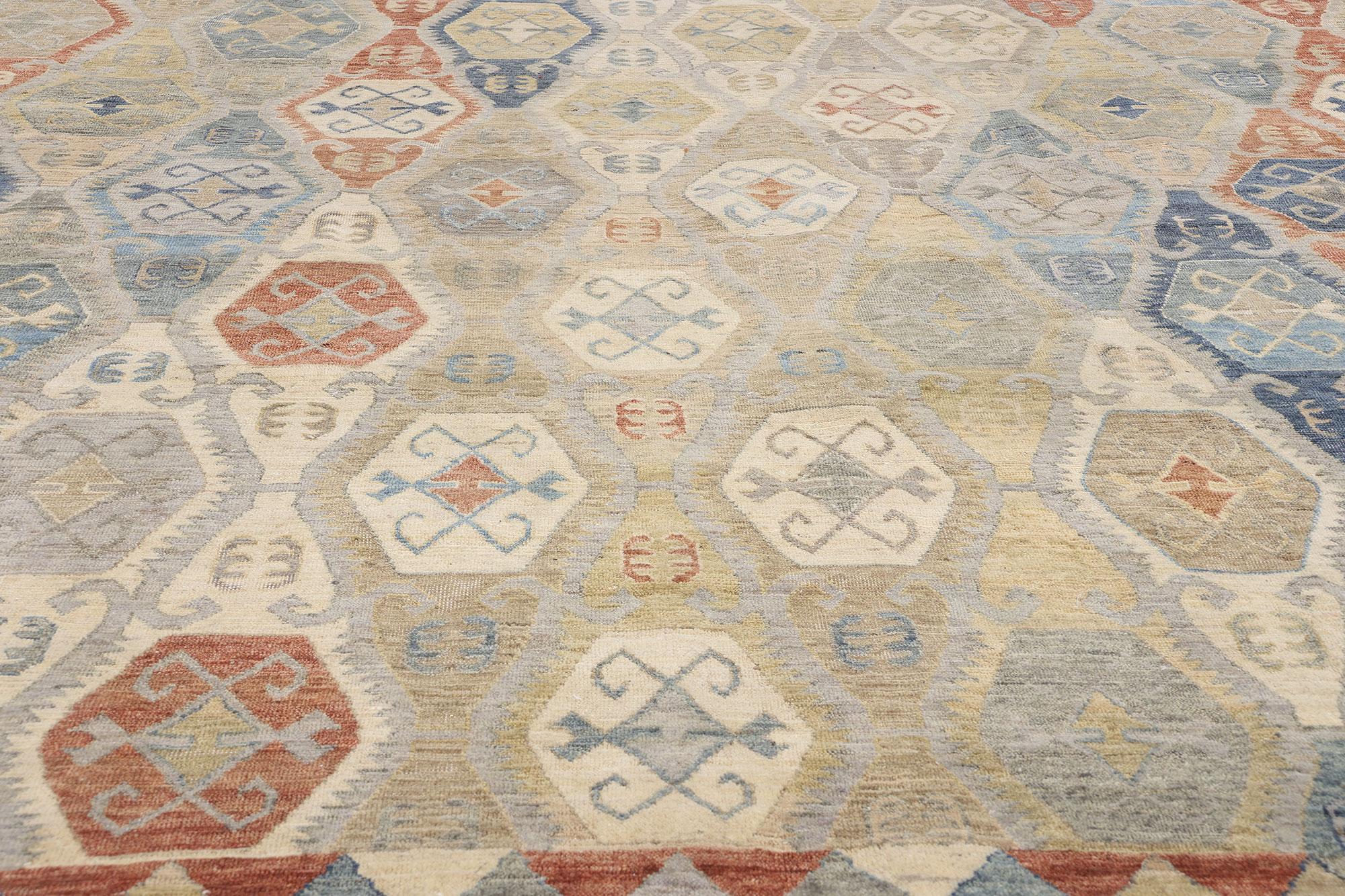 Hand-Knotted New Modern Earth-Tone Oushak Carpet with Traditional Style For Sale